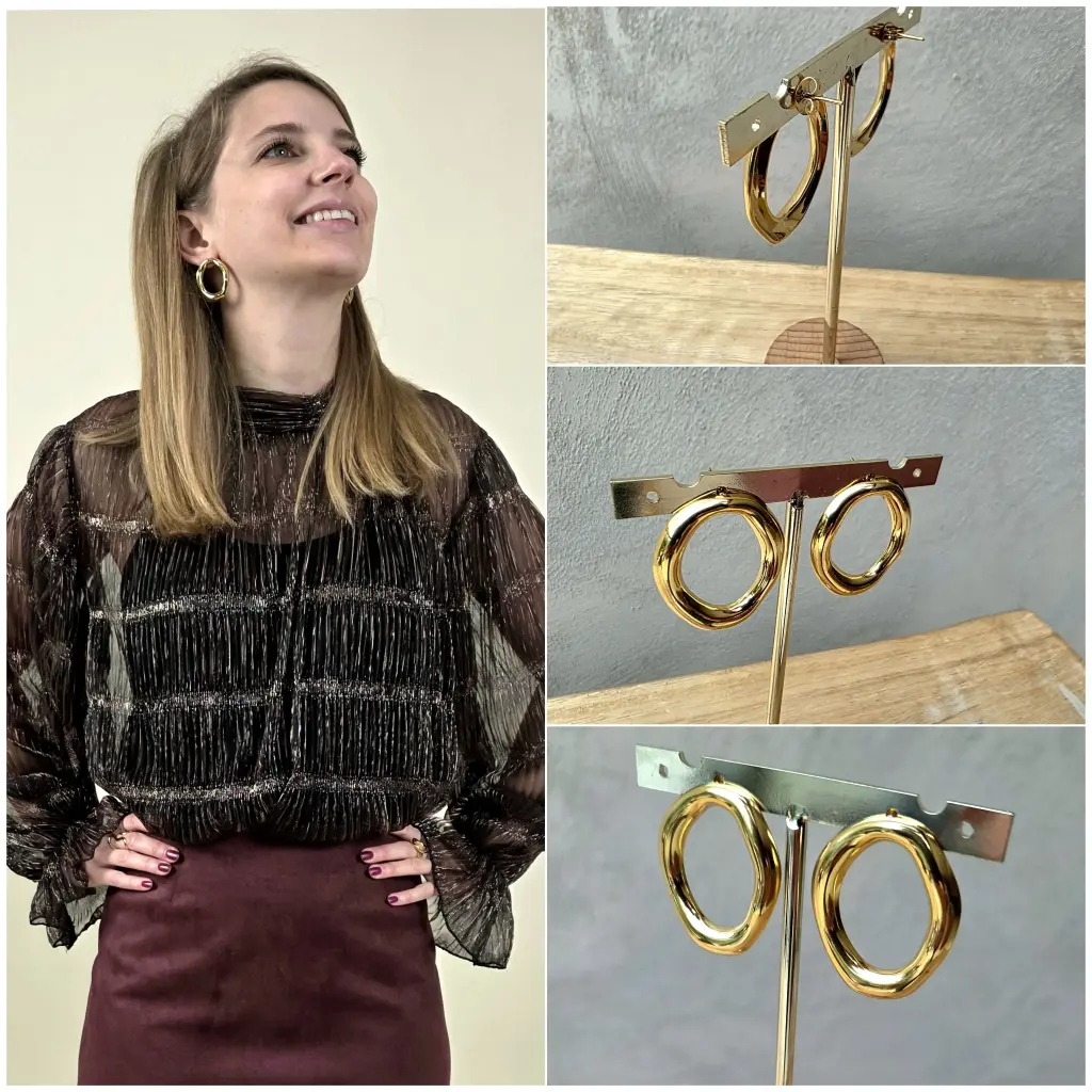 [00319] Boucles d'oreille anneaux ovales asymétriques dorées