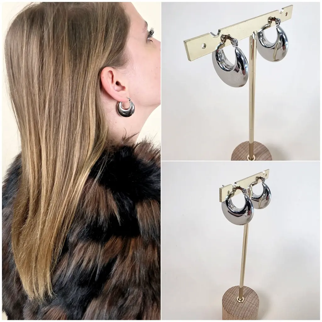 [00334] Boucles d'oreilles argentées créoles épaisses 