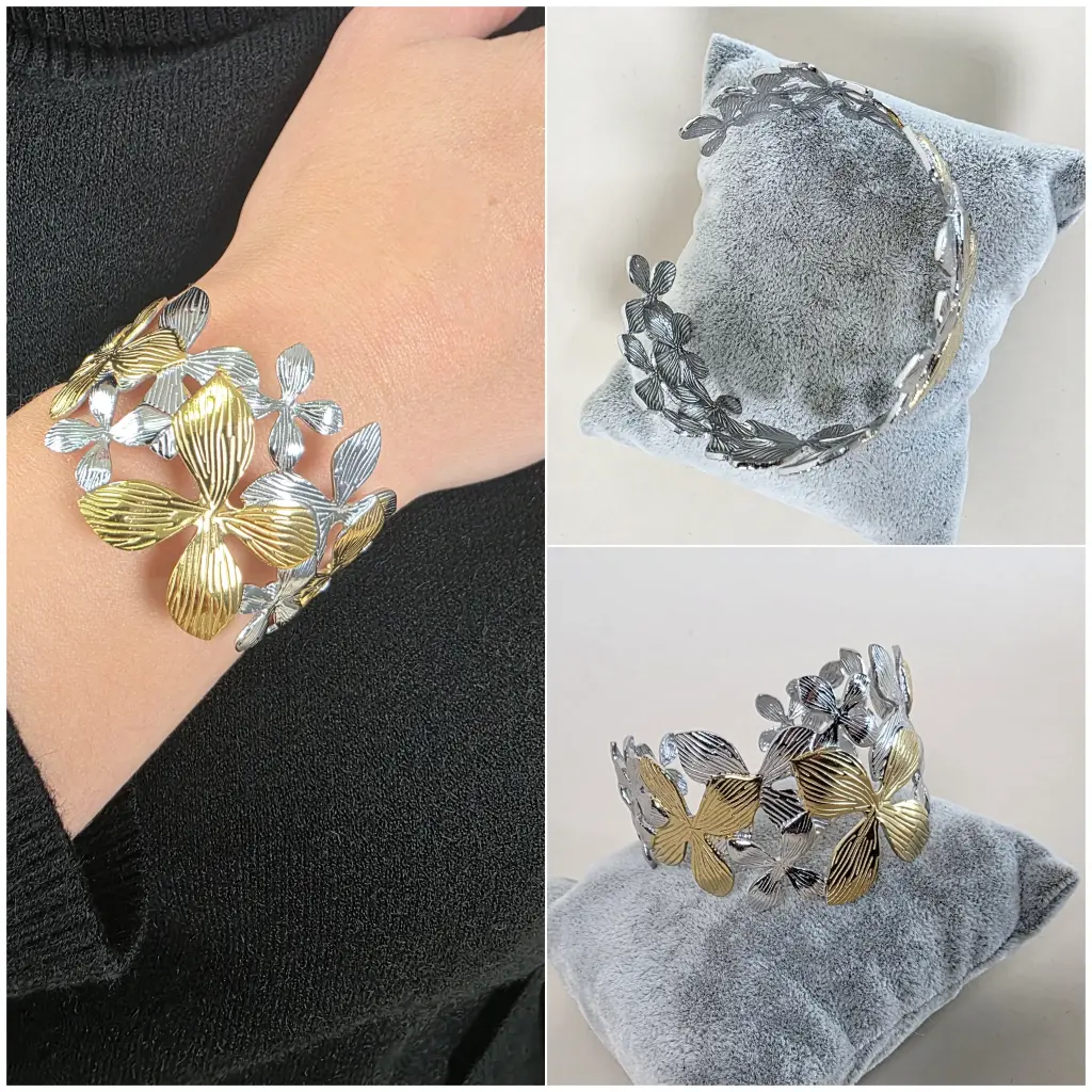 [00290] Bracelet bicolore large à motif floral