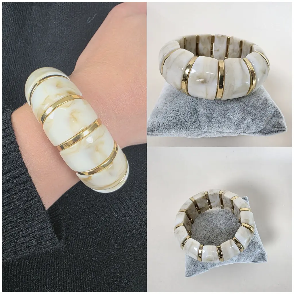 [00293] Bracelet marbré blanc et or