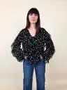 Chemisier noir à pois blancs