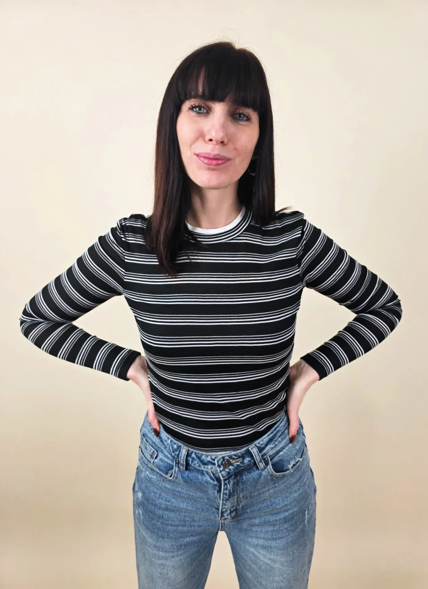 [00424_S] Blouse manches longues ligné noir et blanc (S)
