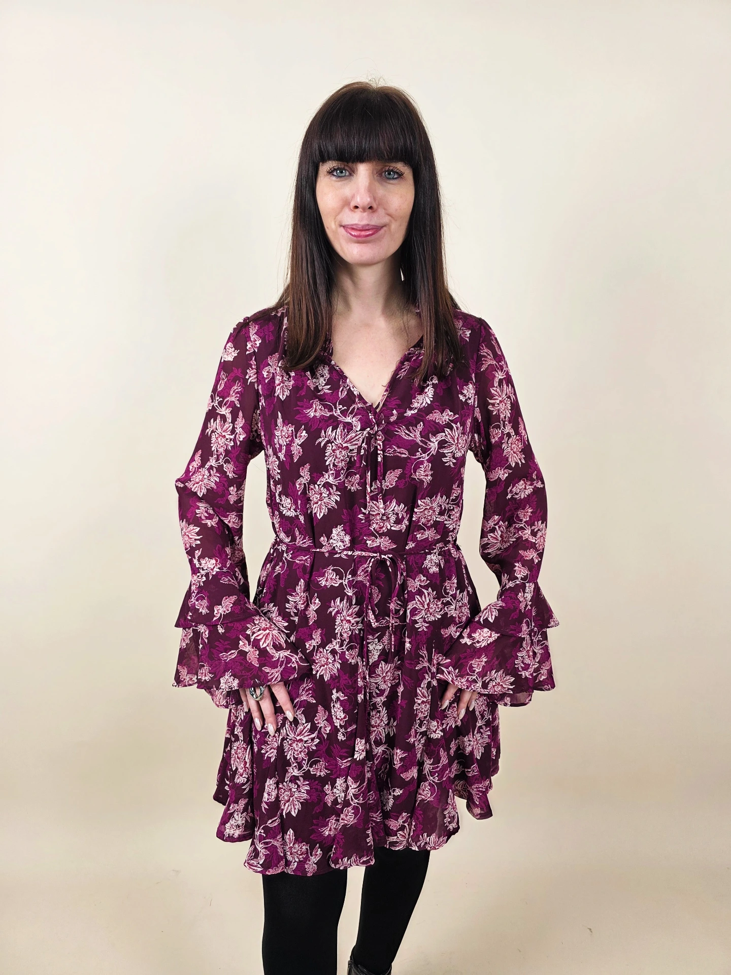 [00446_S] Robe à imprimé floral blanc et mauve (S)