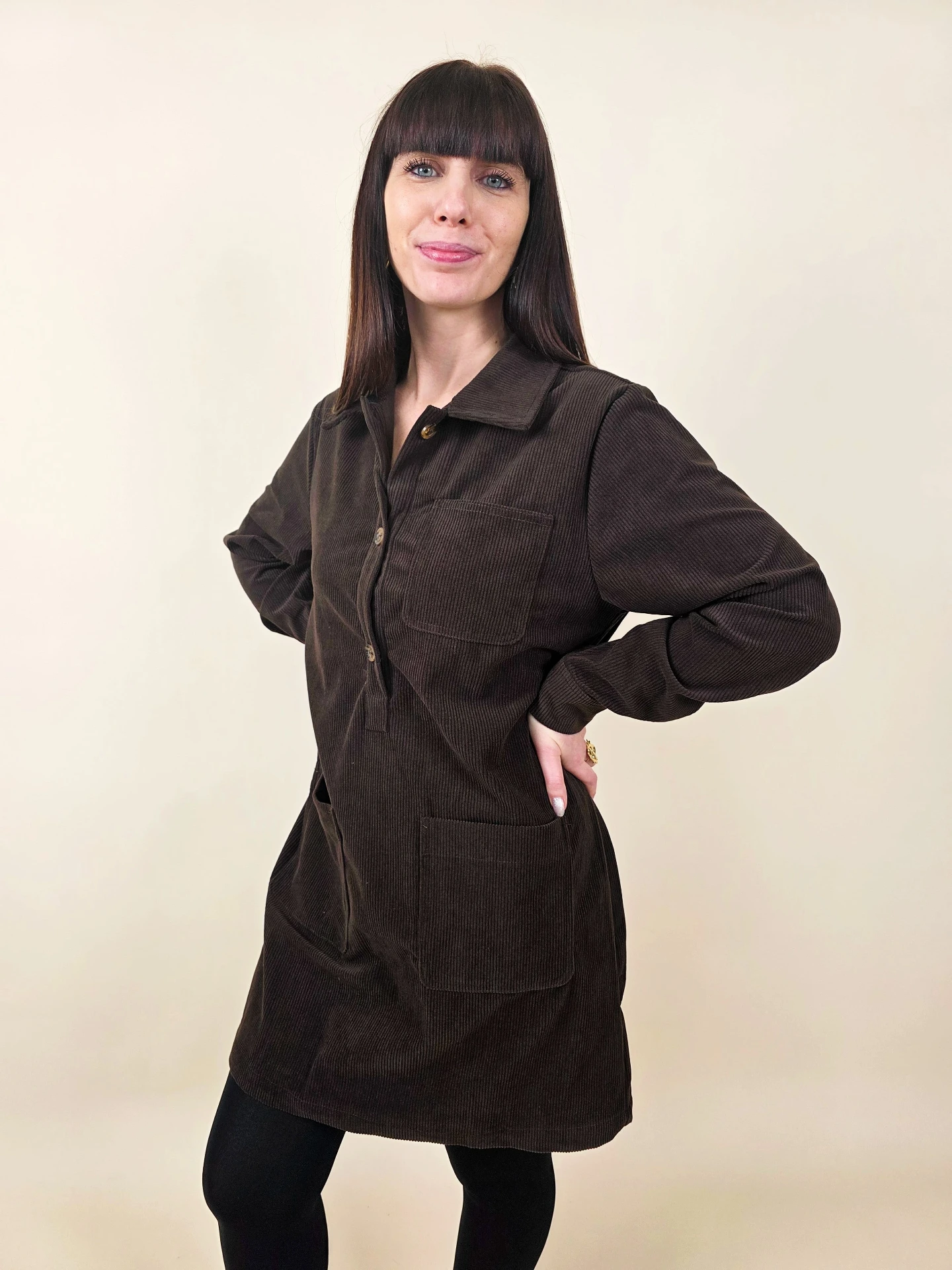 [00447_S] Robe velours côtelé marron (S)