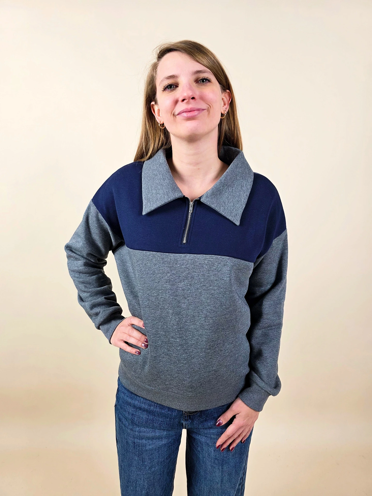 [00453_S] Sweat-shirt gris et bleu marine (S)