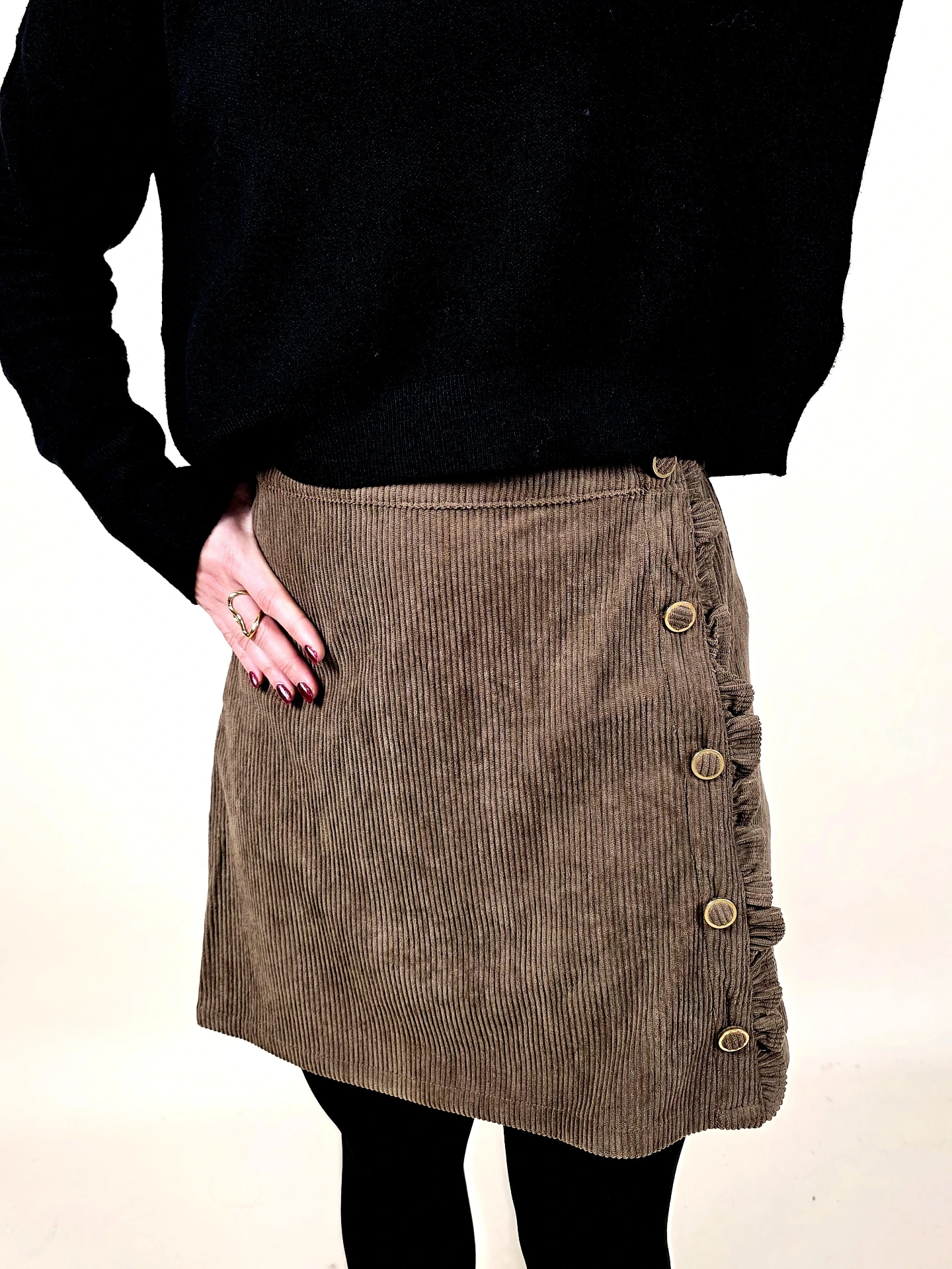 Mini-jupe velours taupe