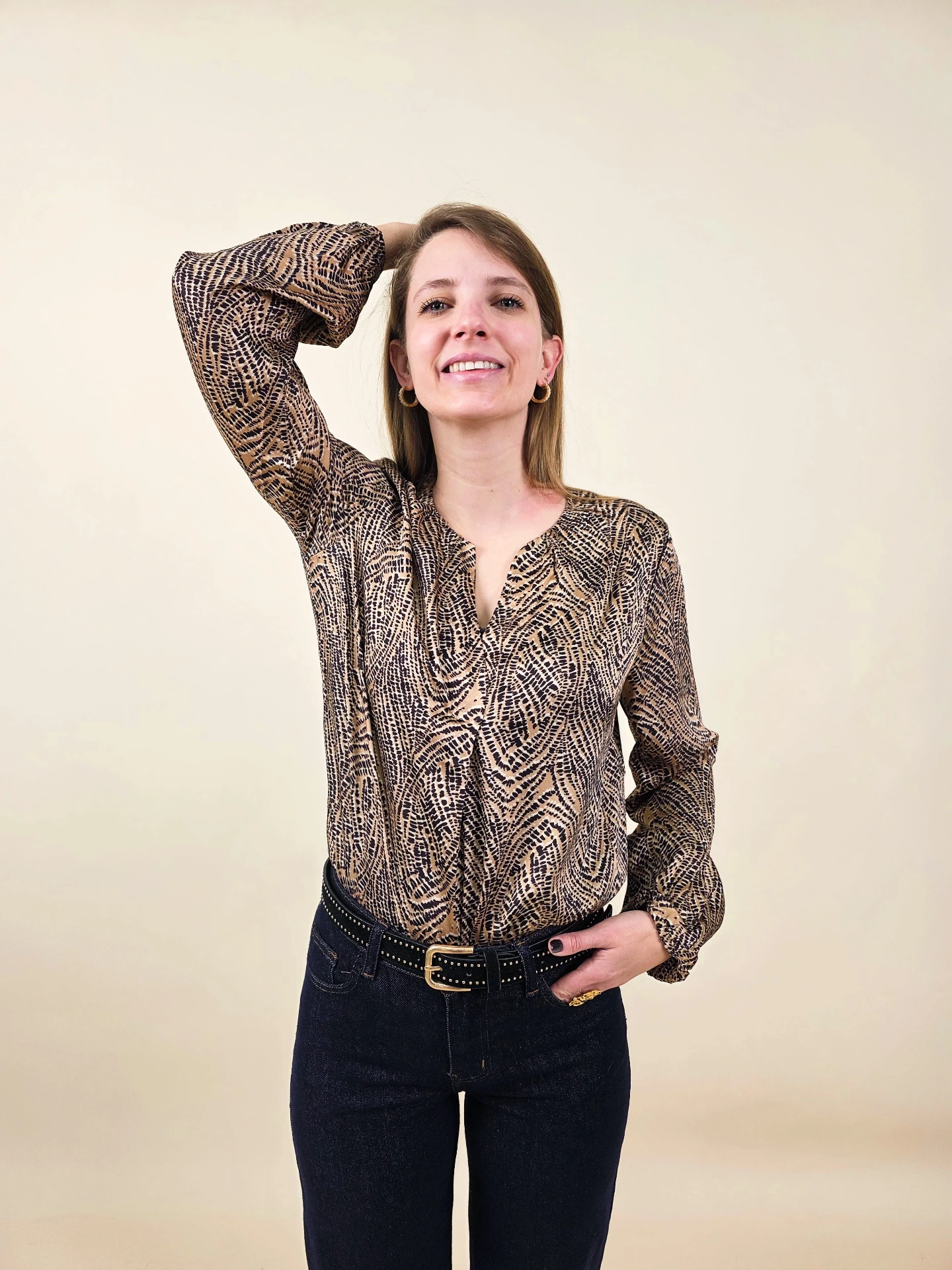 [00479_S] Chemisier beige à motif abstrait (S)