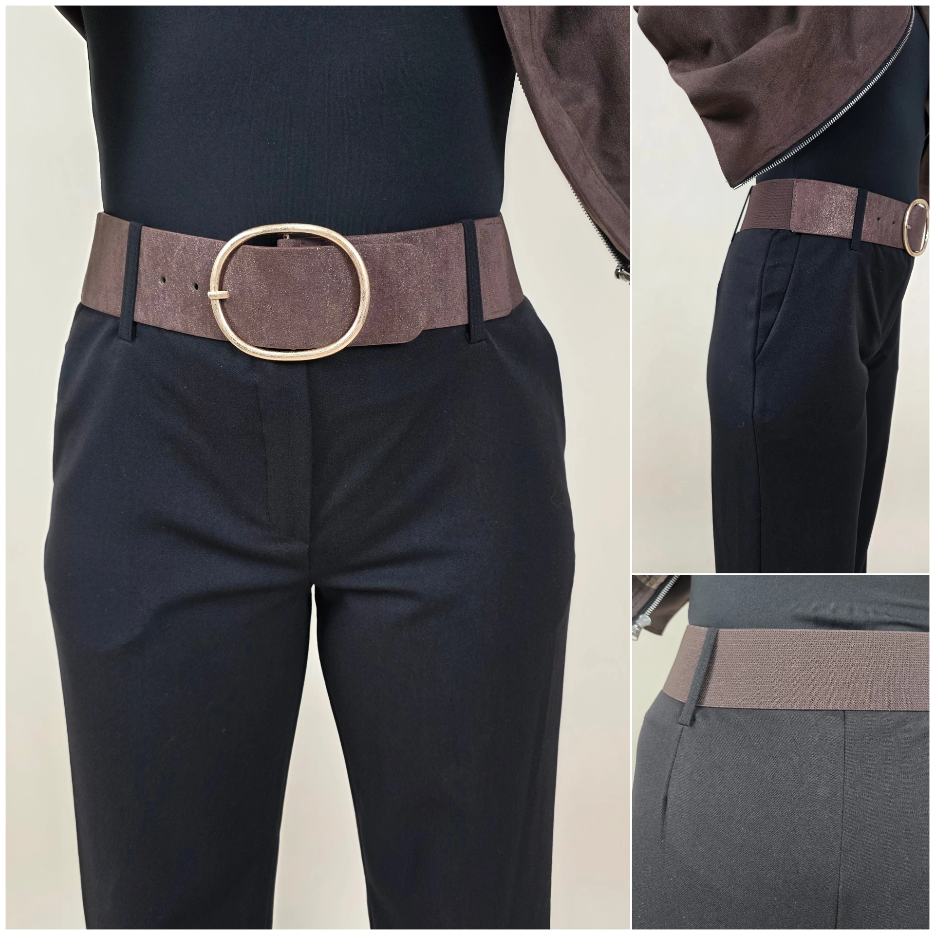 [00486] Ceinture large marron pailletée 73 cm