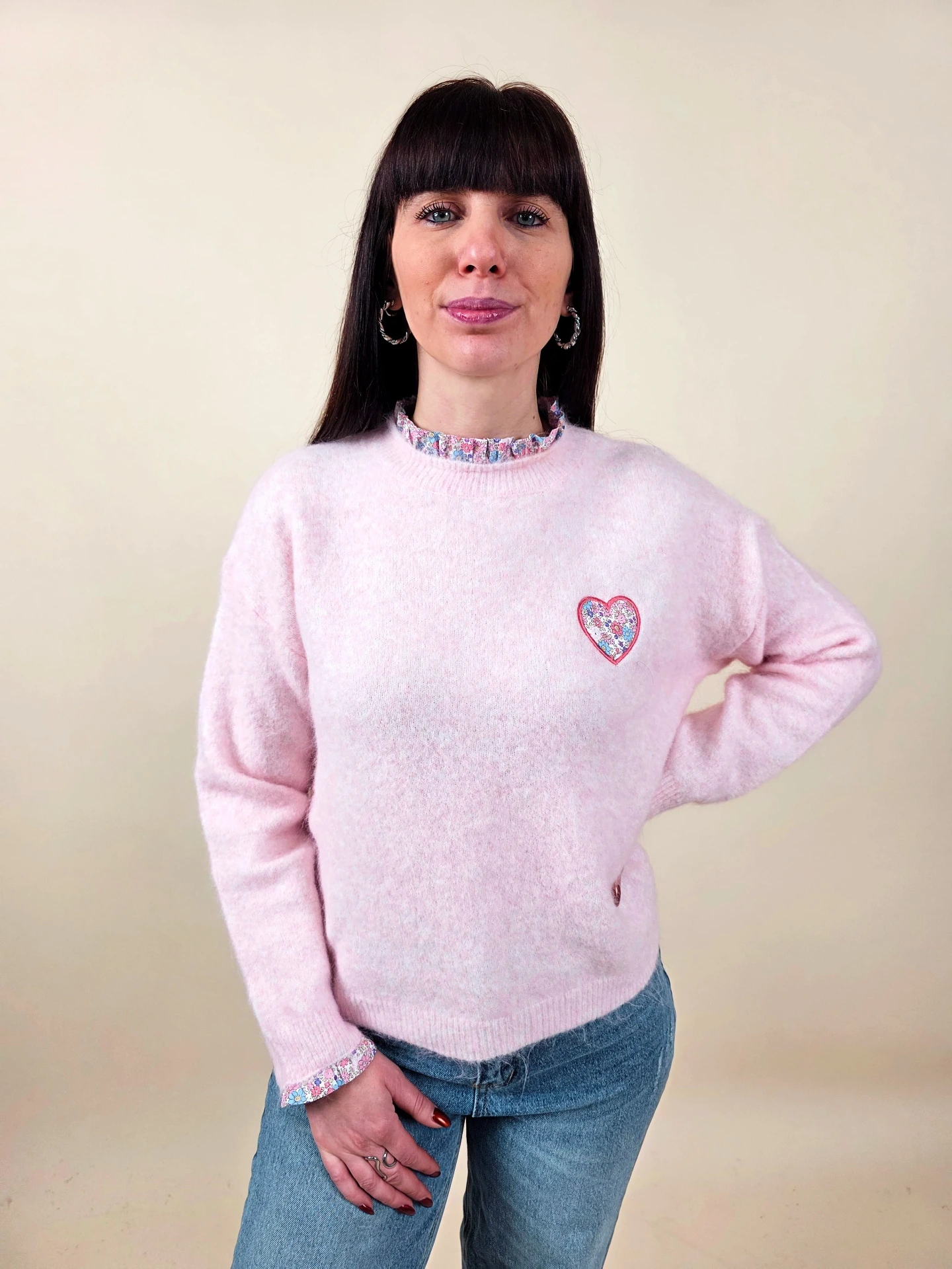 Pull rose poudré aux détails Liberty