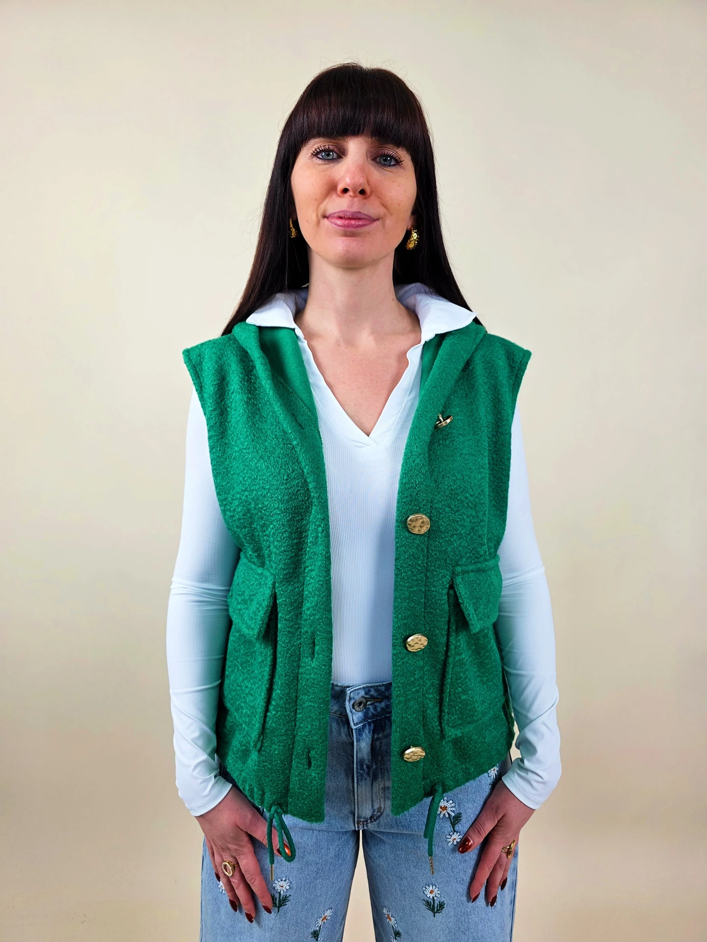 [00493] Gilet à capuche vert vif