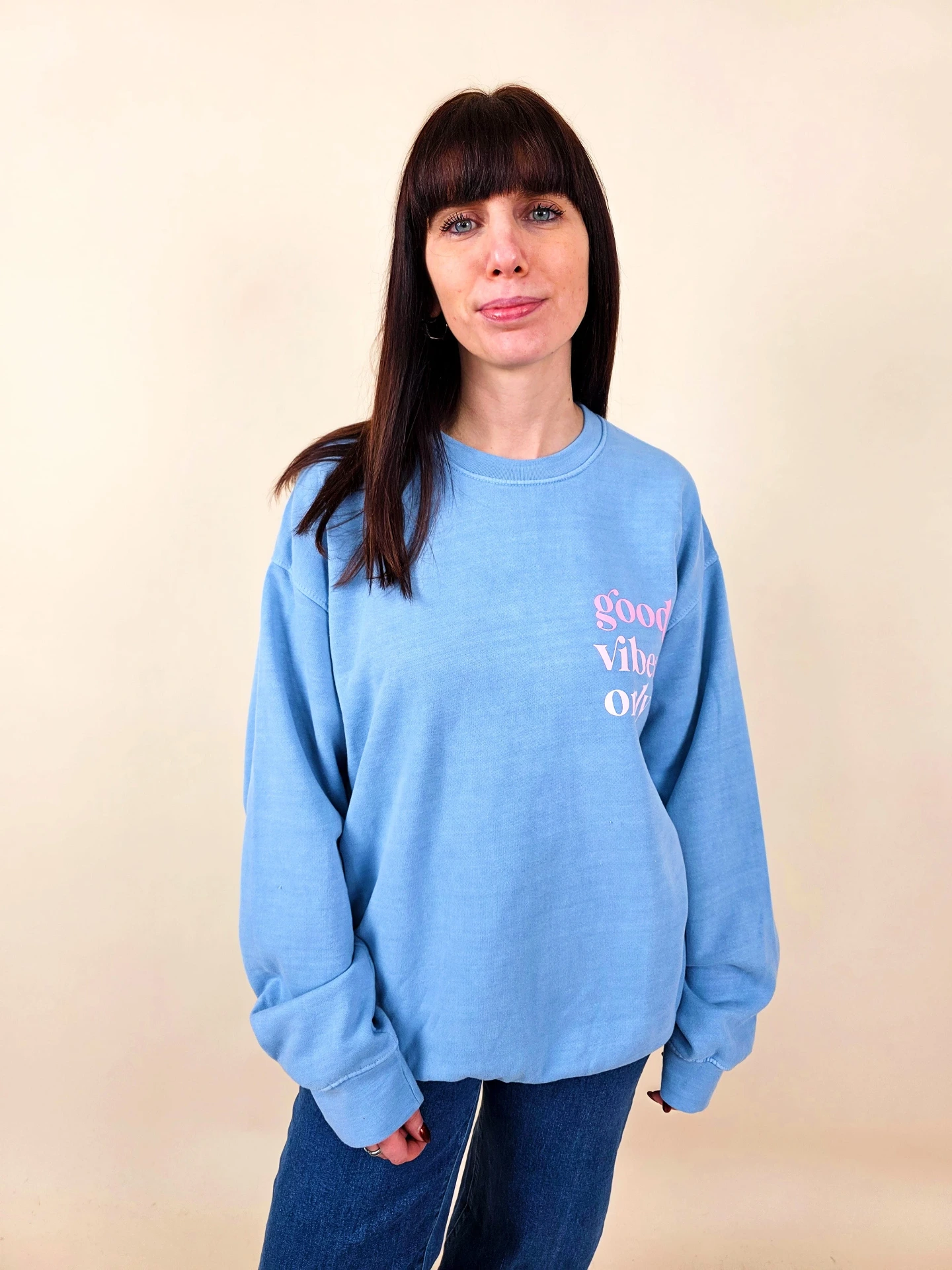 [00506] Sweat oversize bleu "Good Vibes Only"