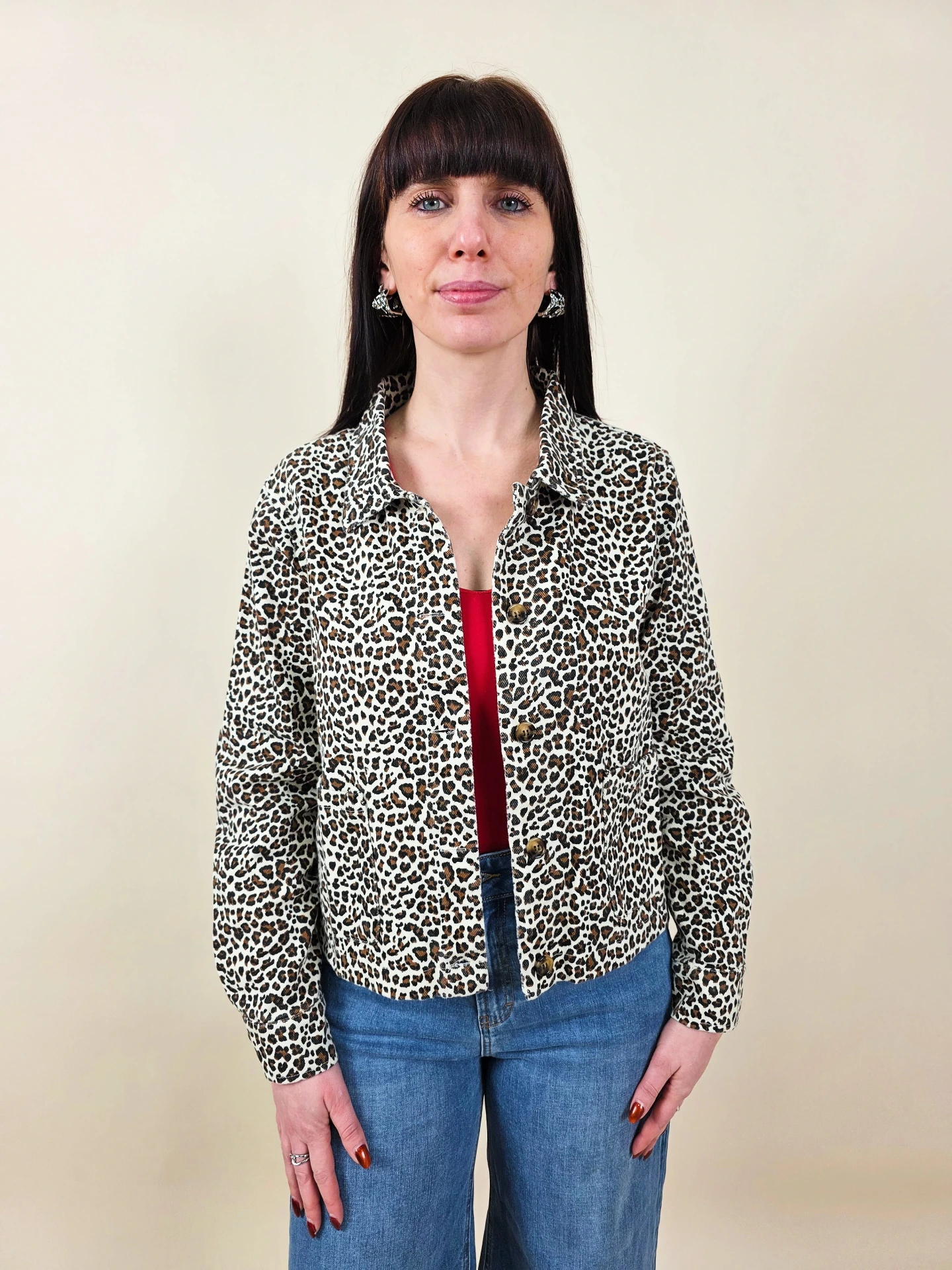 [00511_S/M] Veste courte en jeans imprimé léopard (S/M)