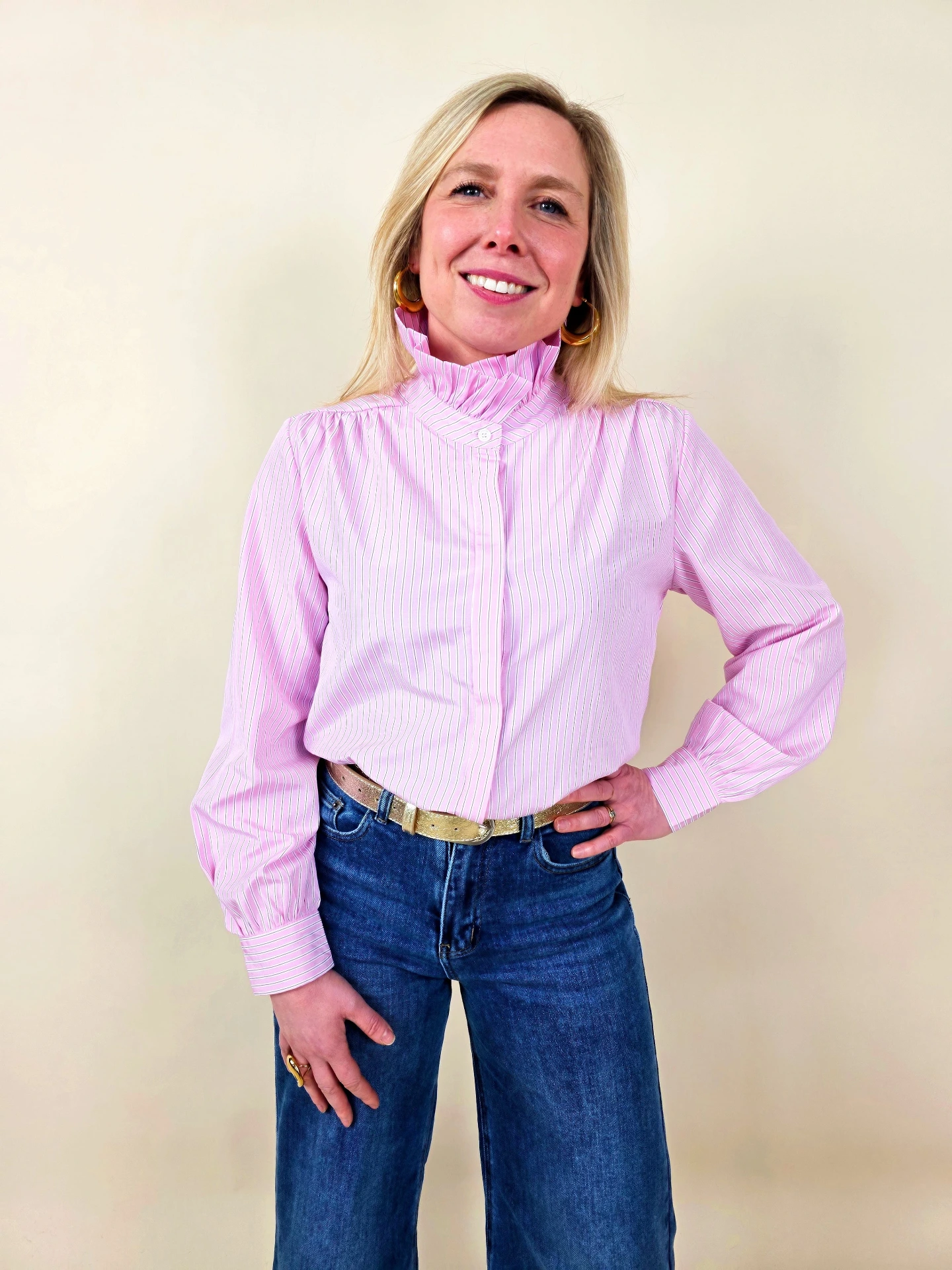 Chemisier à rayures rose et blanc