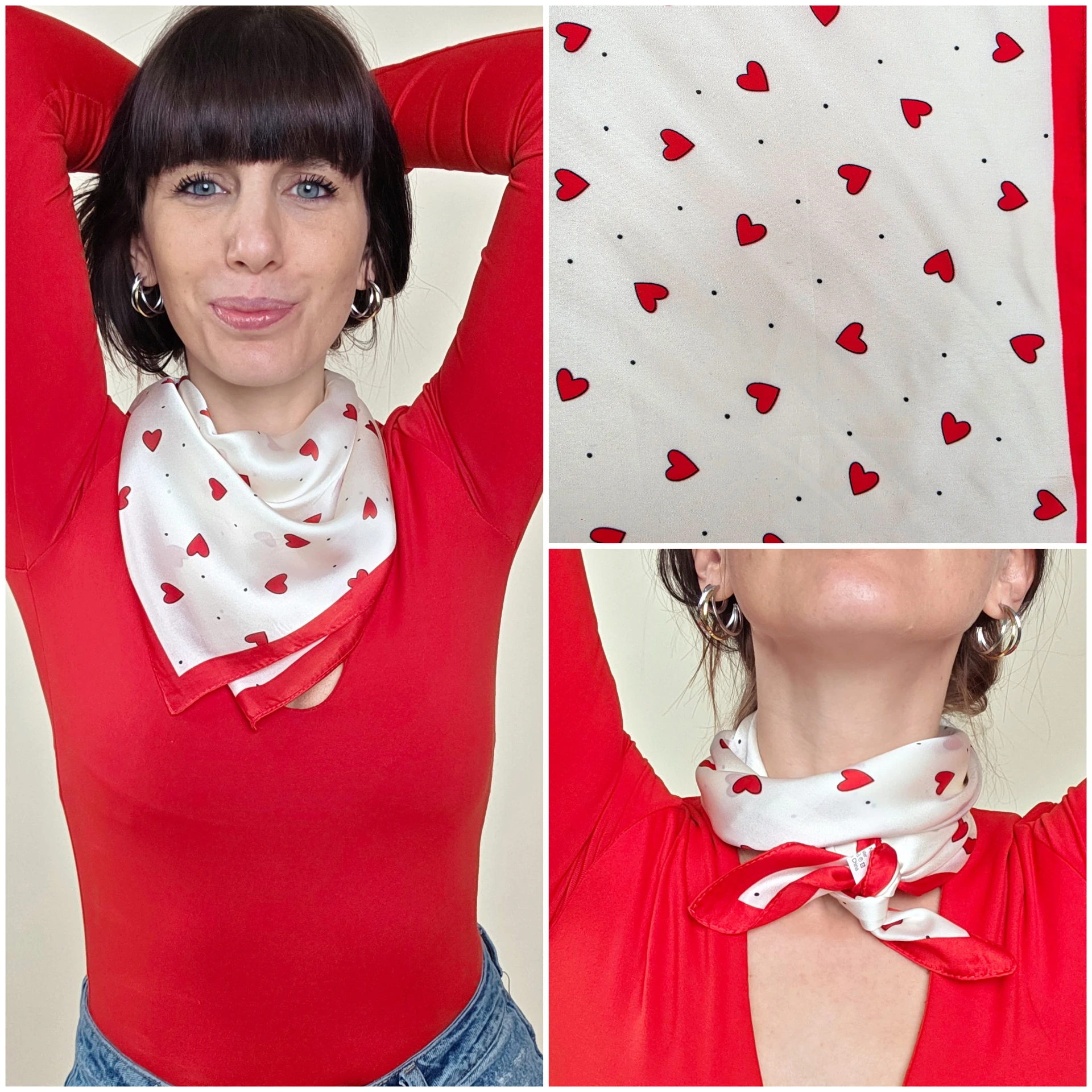 Foulard carré à cœurs rouges