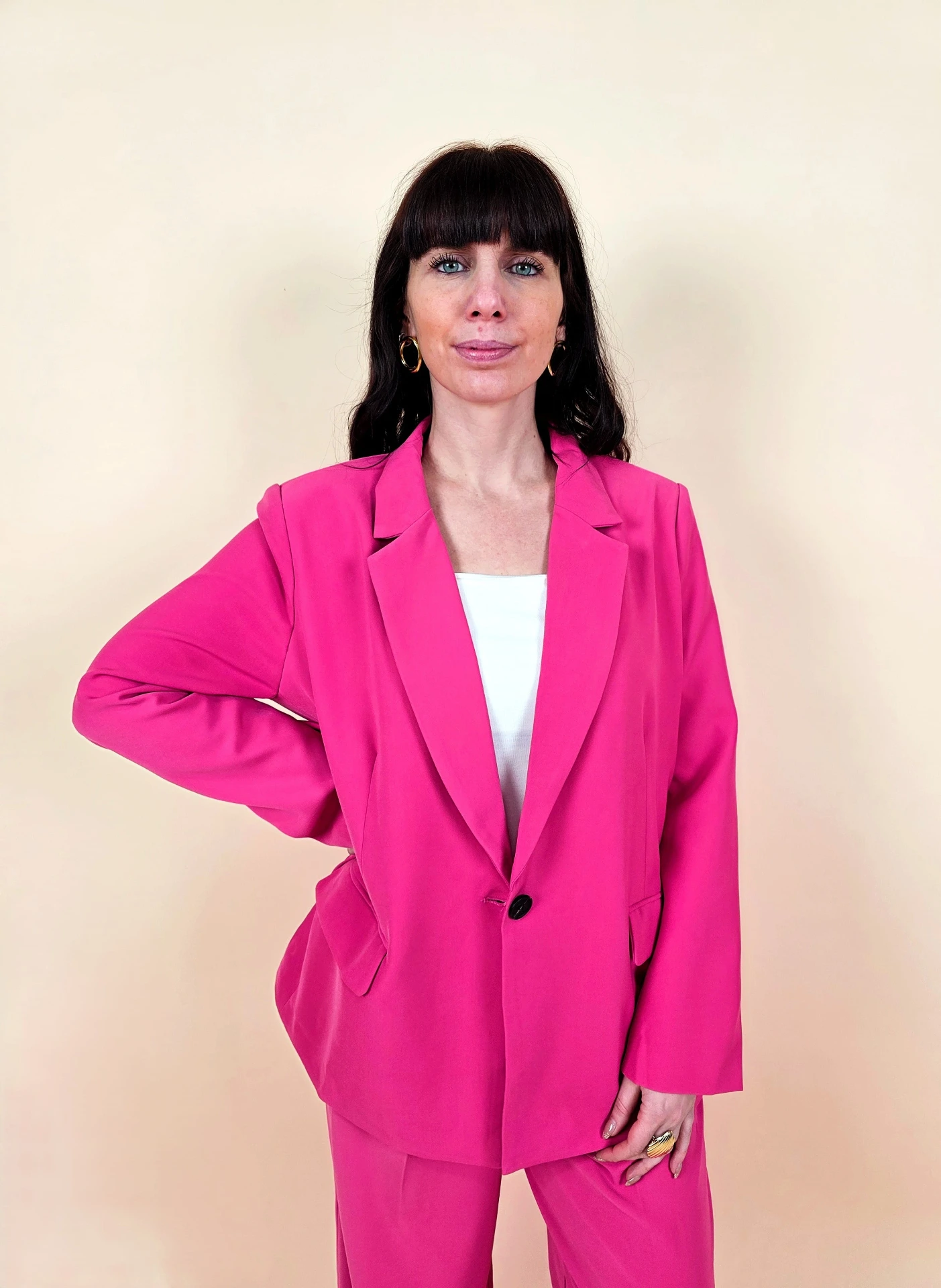 [00553_S] Veste blazer rose fuchsia oversize (S)