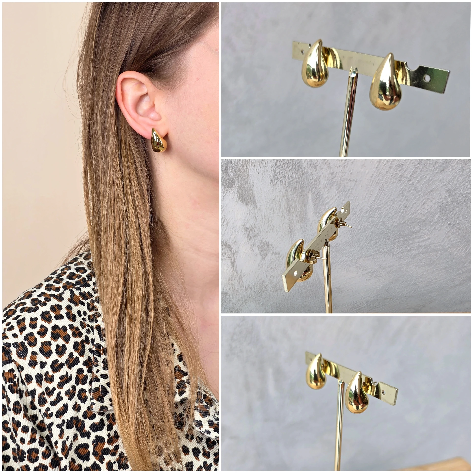 Boucles d'oreilles gouttes d'eau bombées dorées