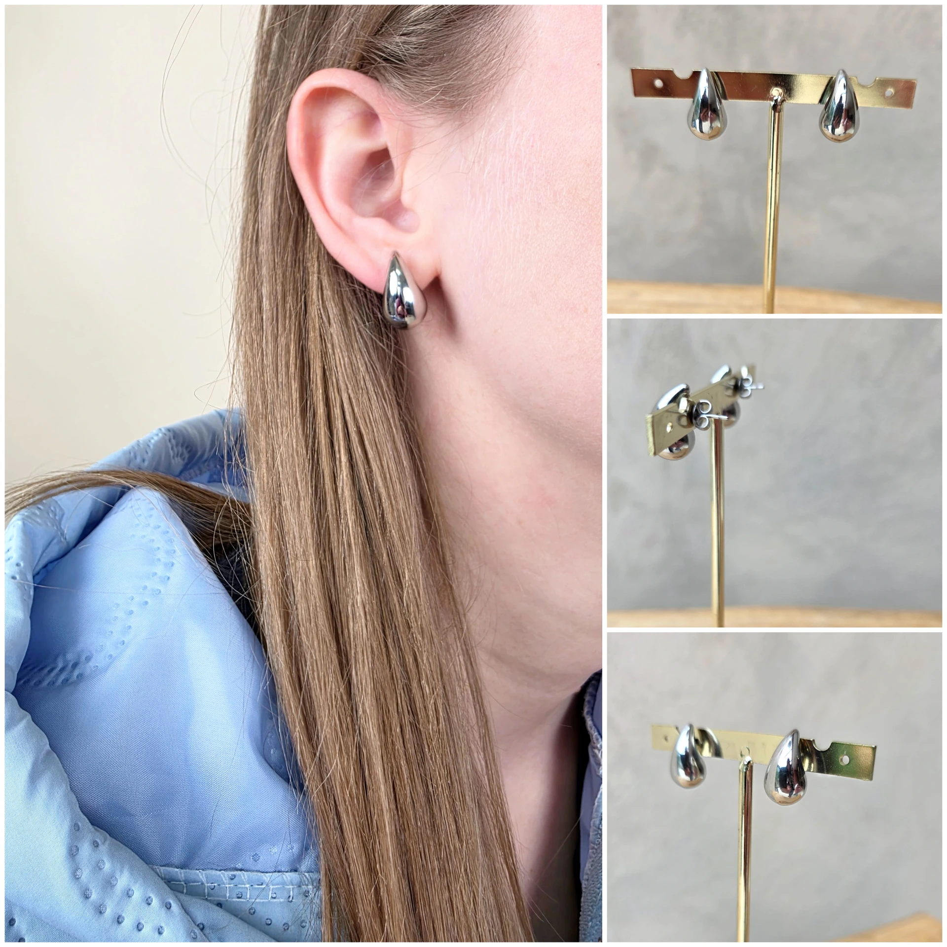 Boucles d'oreilles gouttes d'eau argentées