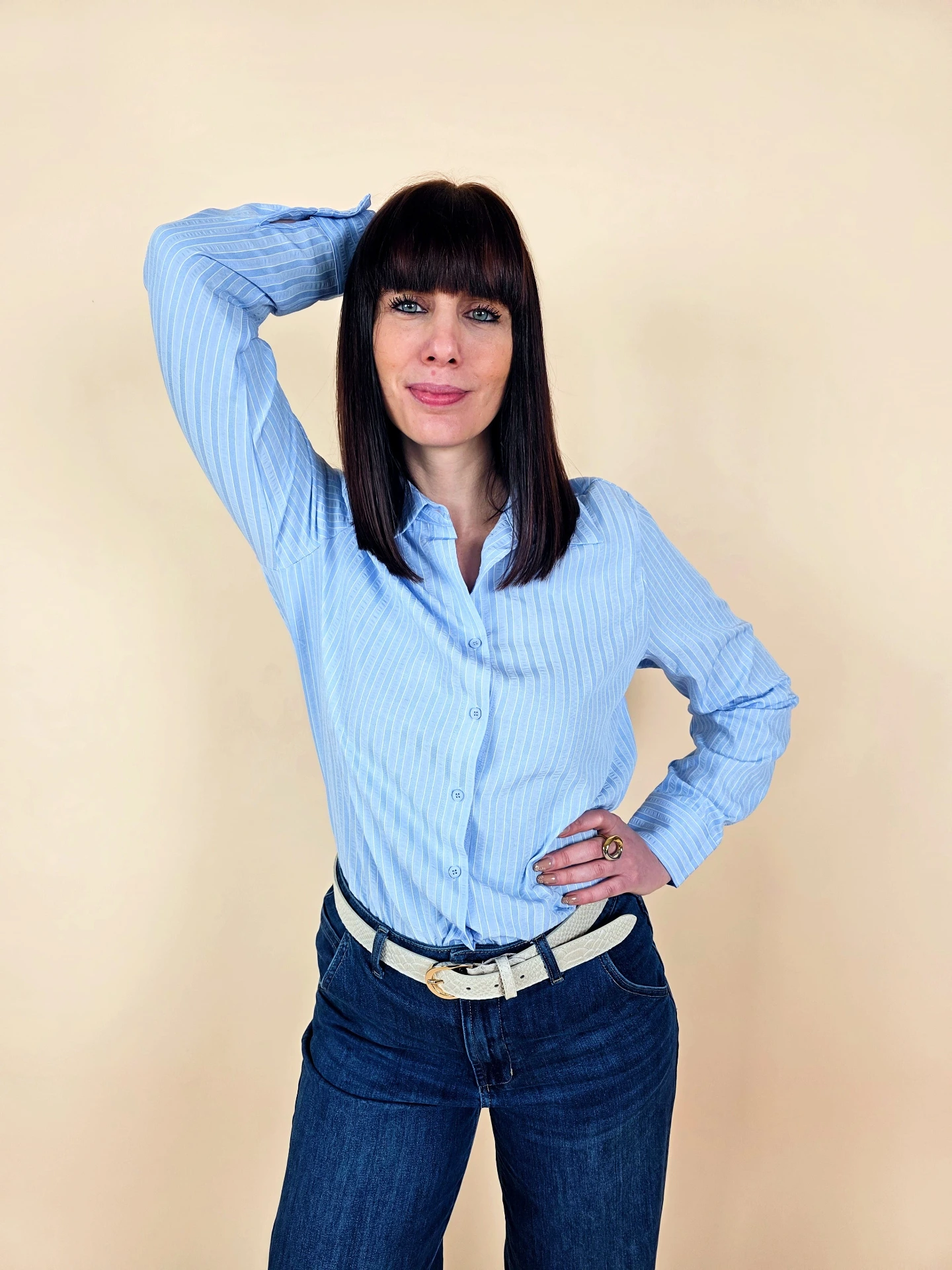[00568_S] Chemise classique à rayures verticales bleu ciel (S)