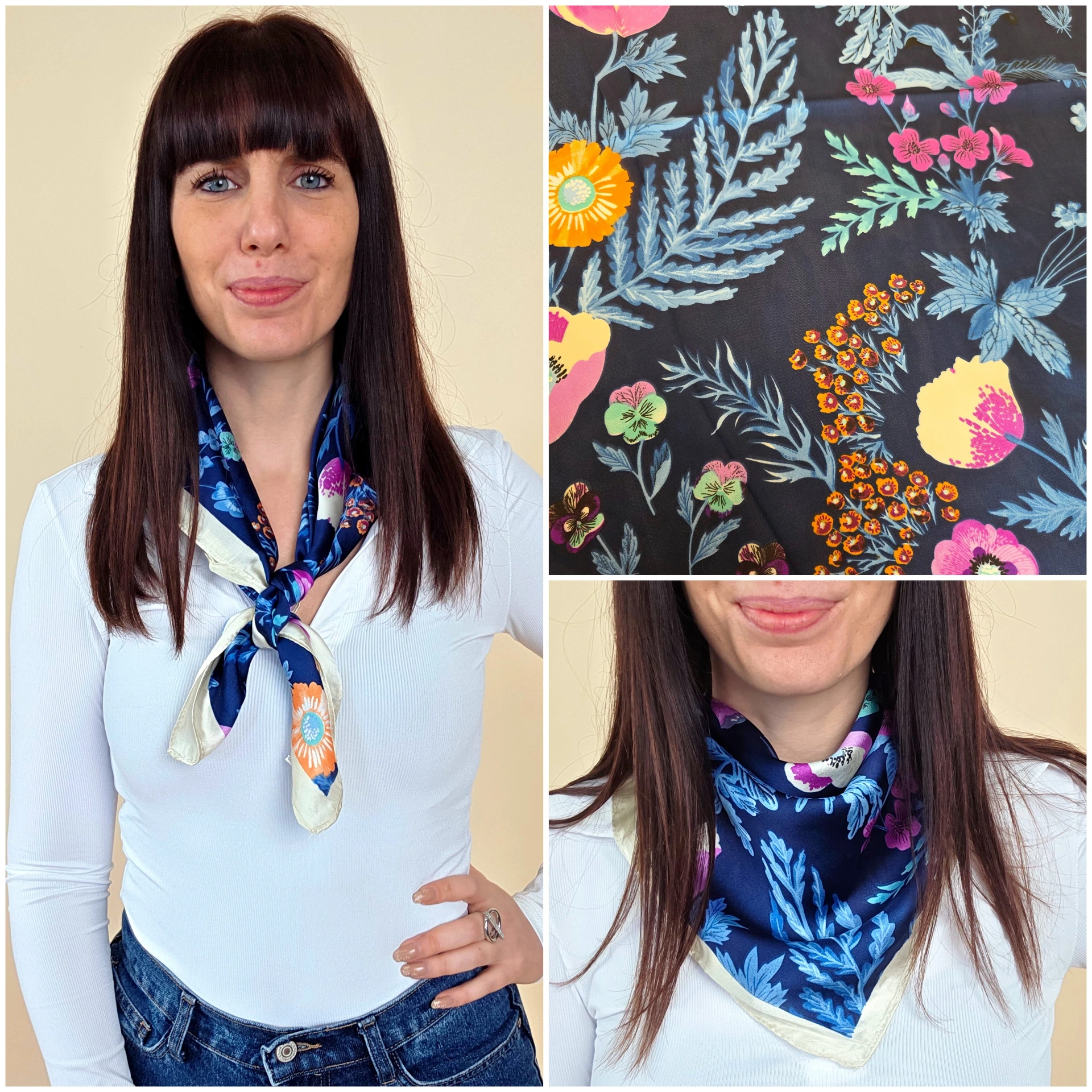 Foulard carré imprimé botanique floral