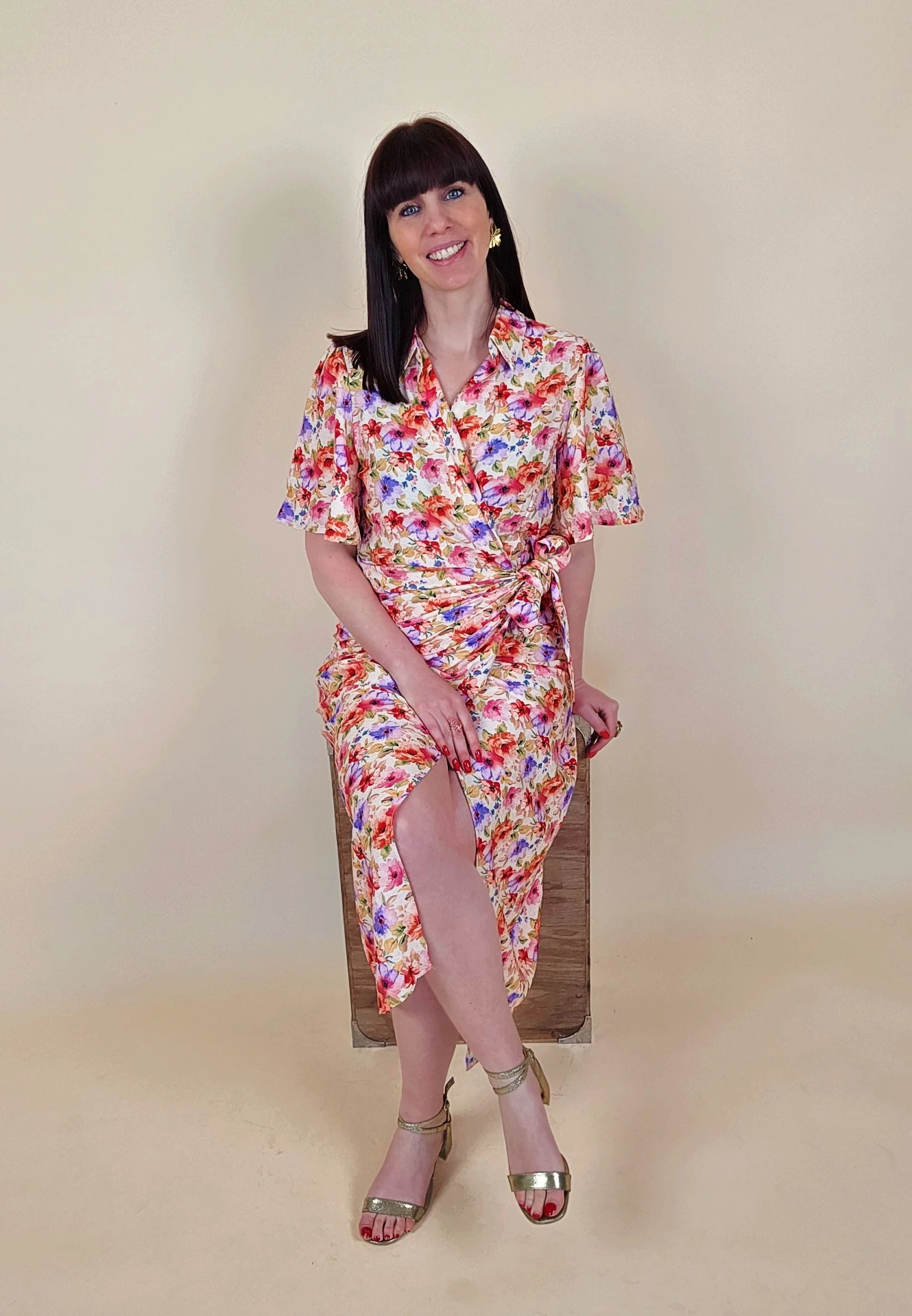 [00576_S] Robe portefeuille à imprimé fleuri pastel (S)