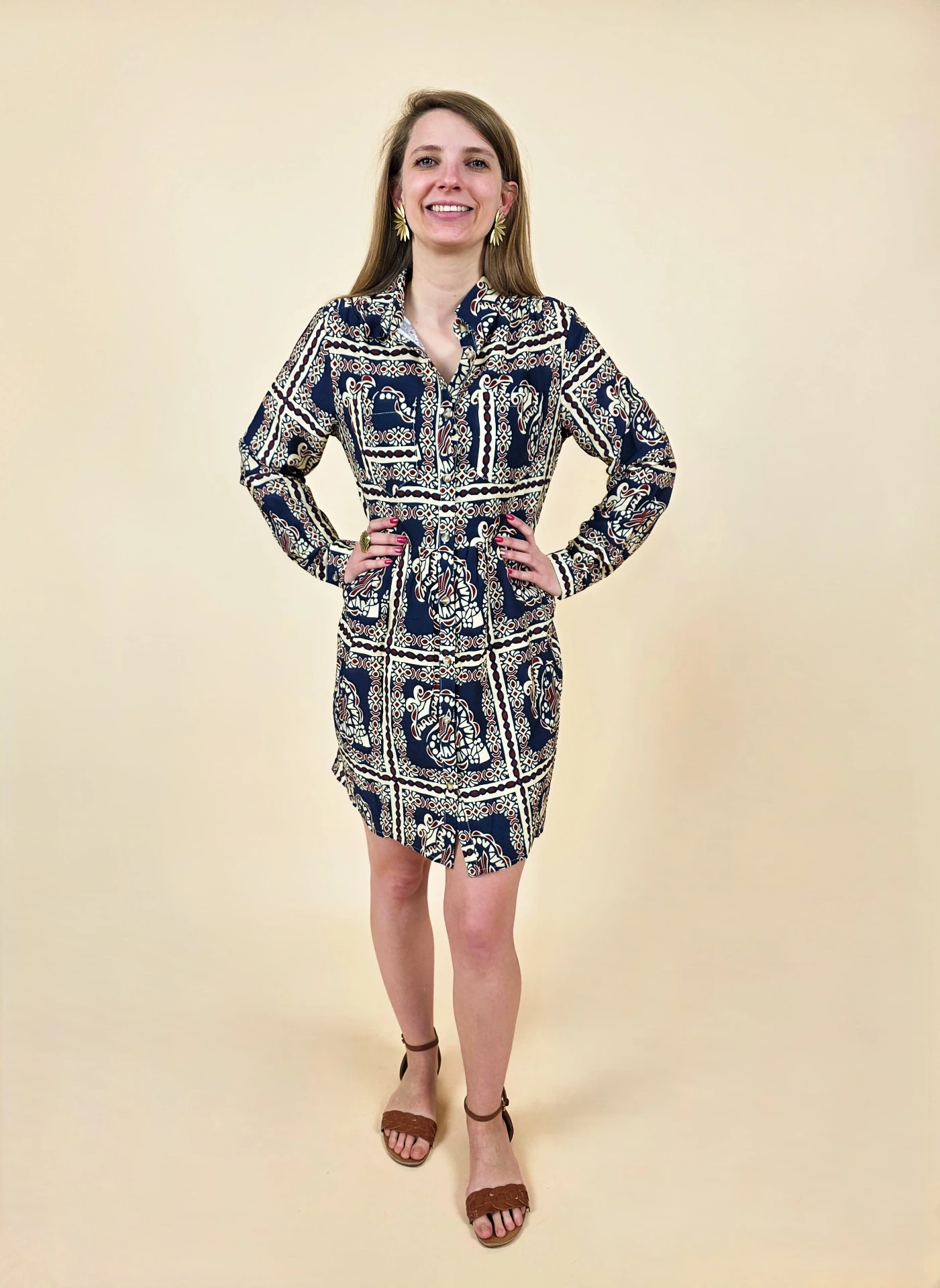 Robe chemise courte à motif foulard vintage