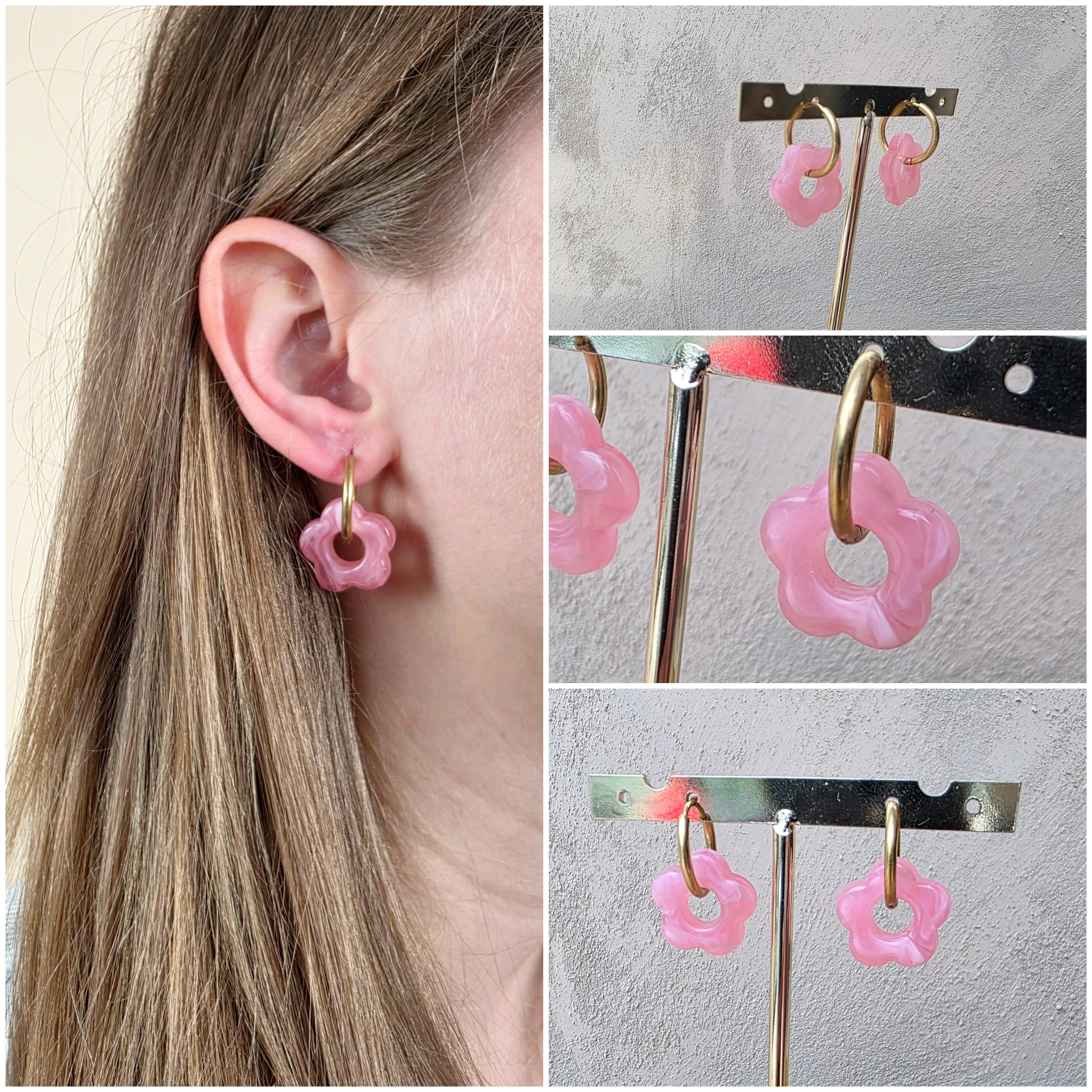 Boucles d'oreilles créoles fleuries "Bubblegum"