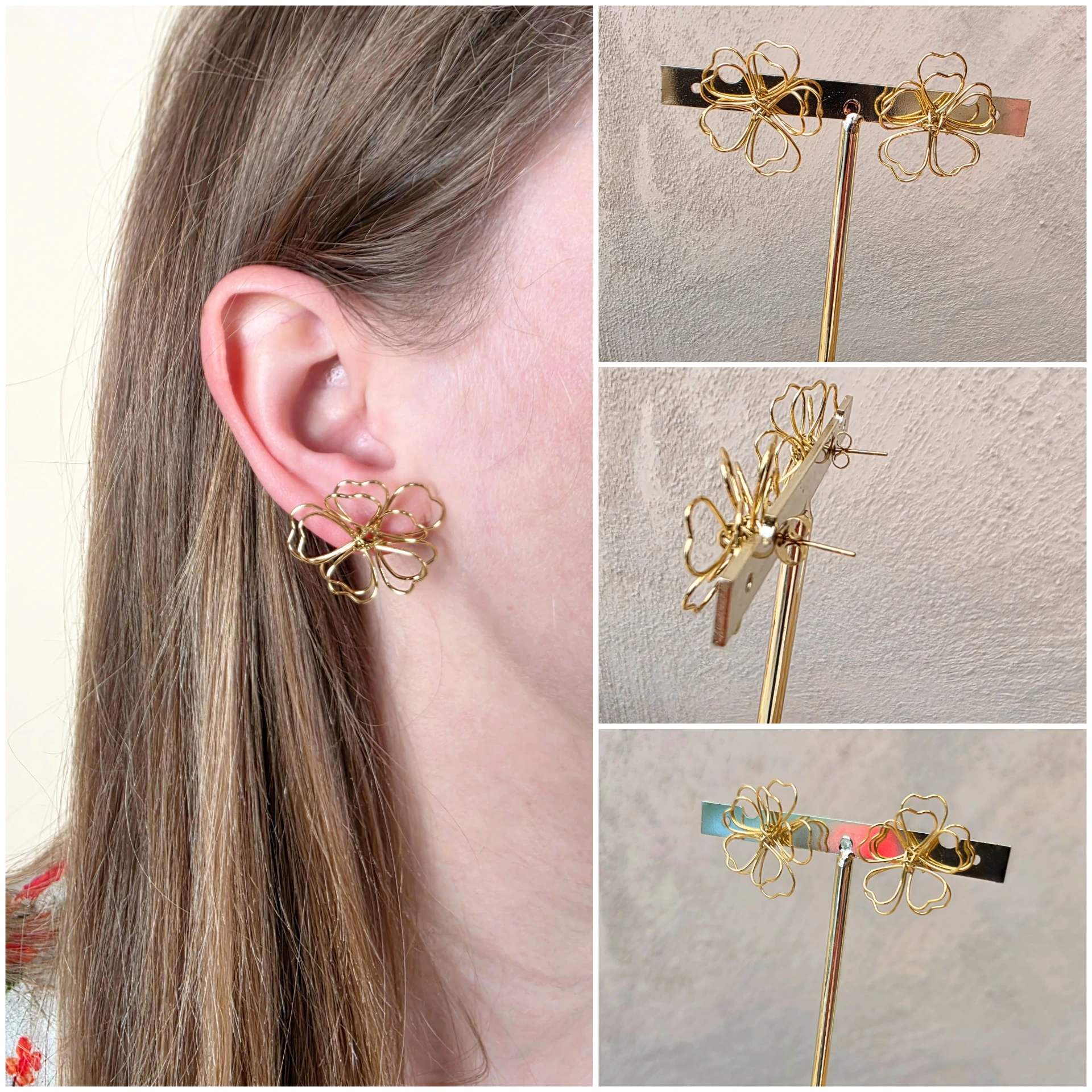 Boucles d'oreilles "Fleurs Filaires" dorées