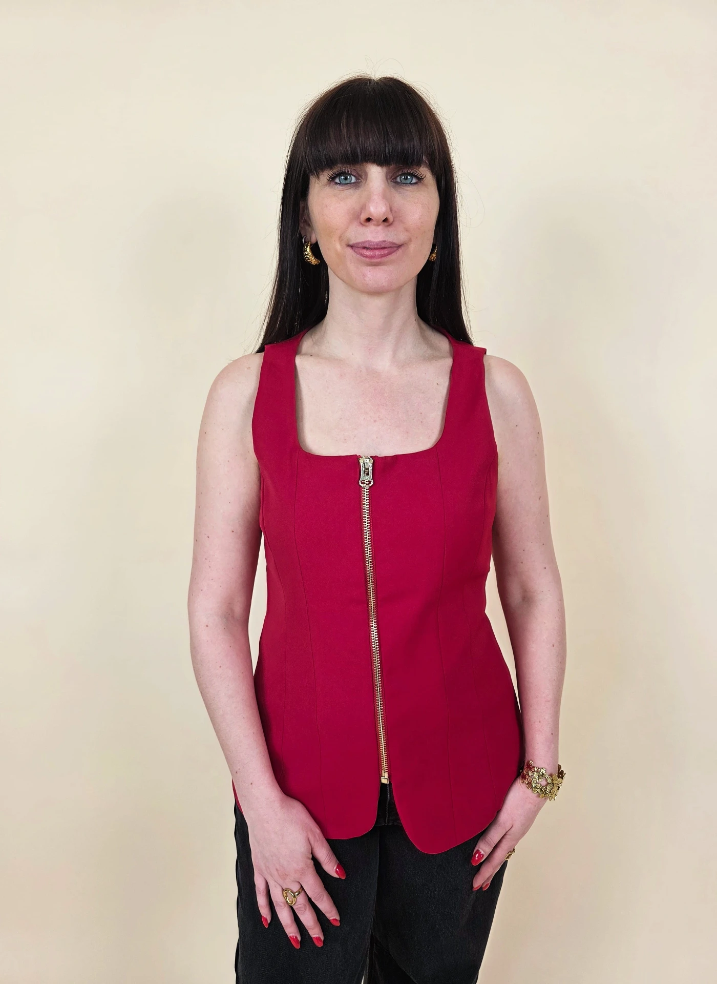 [00640_S] Blouse sans manches à zip doré (S)