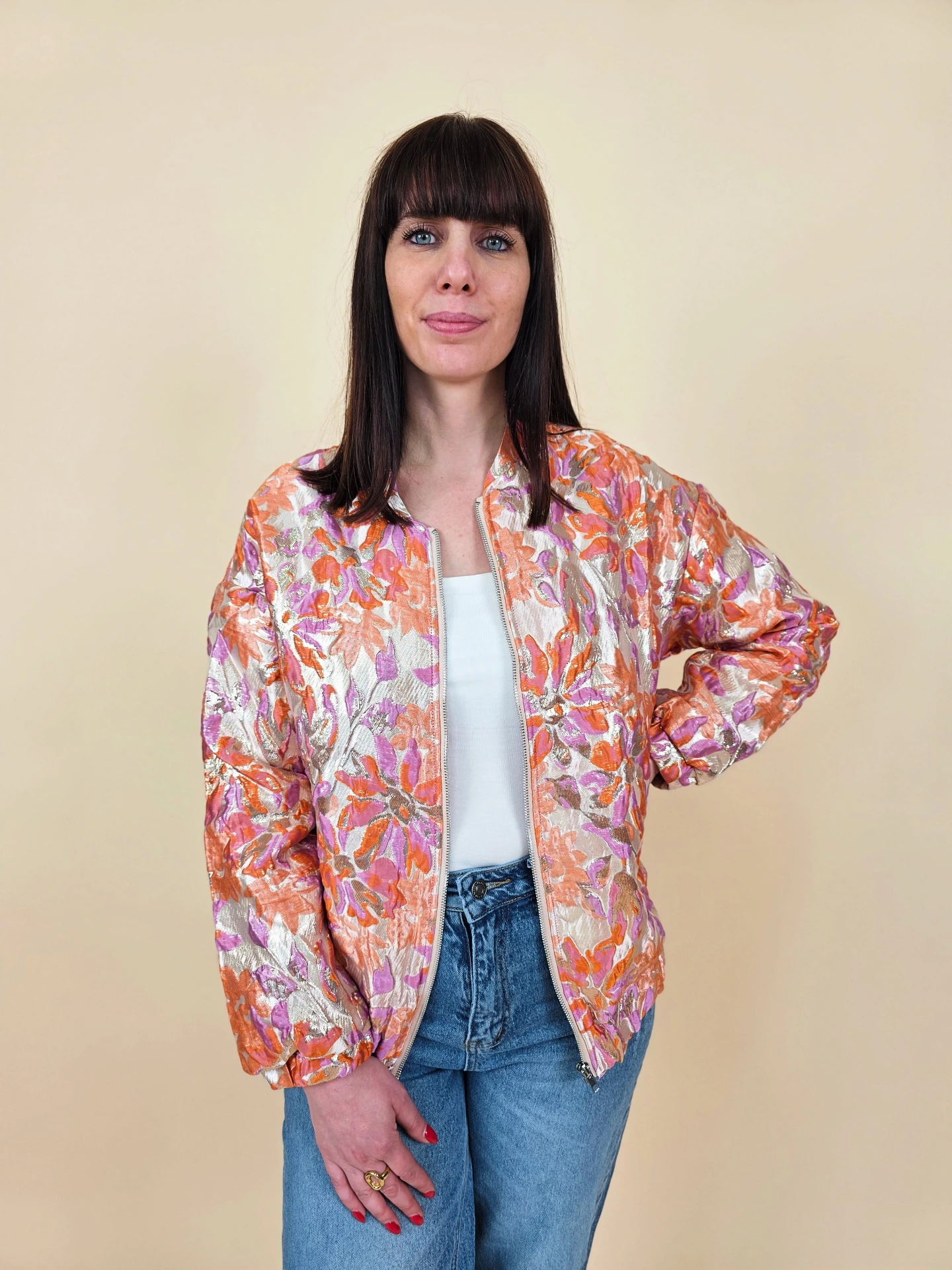 [00643] Bomber vintage en jacquard floral