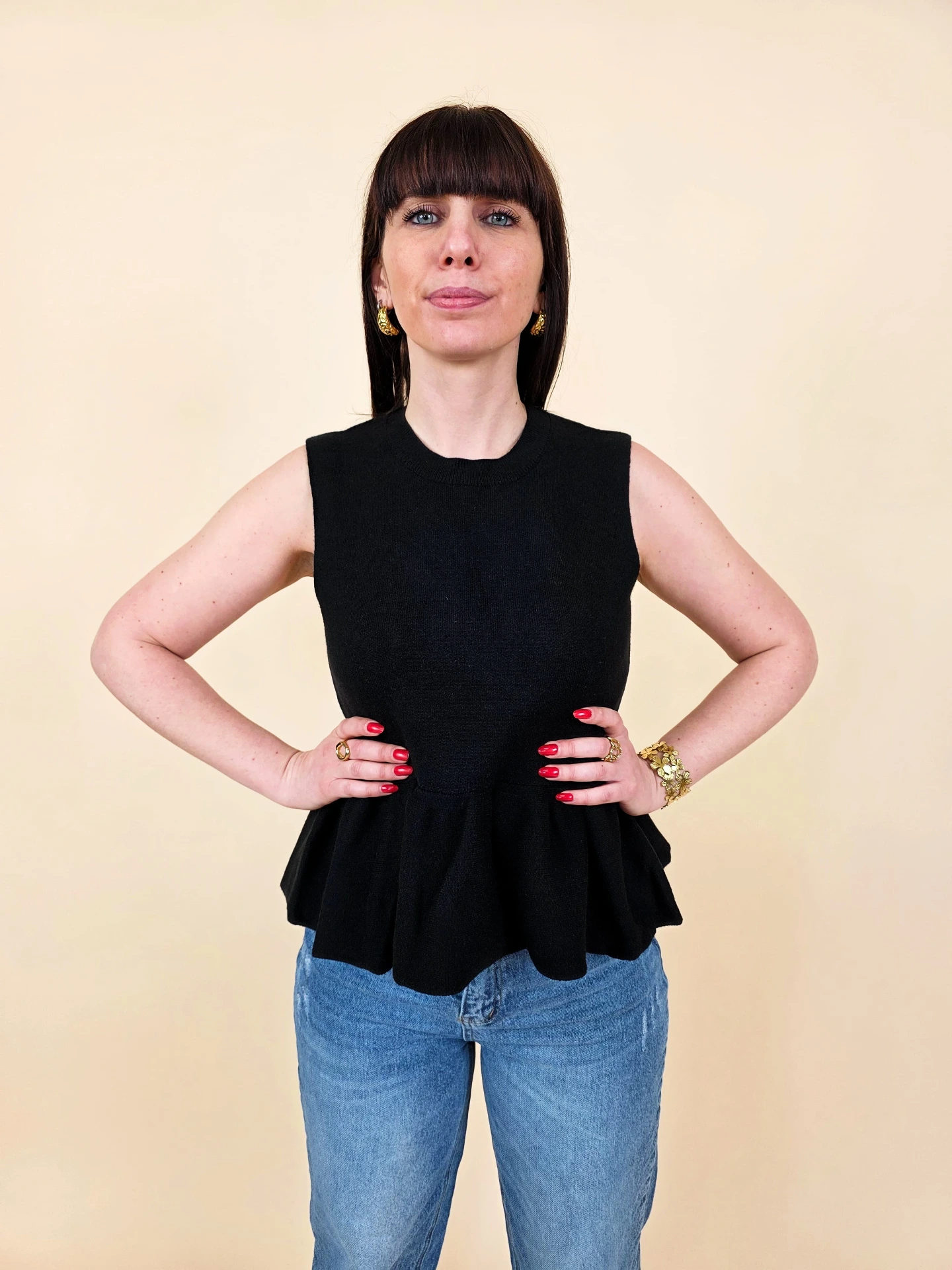 [00644_S/M] Blouse peplum noire sans Manches (S/M)