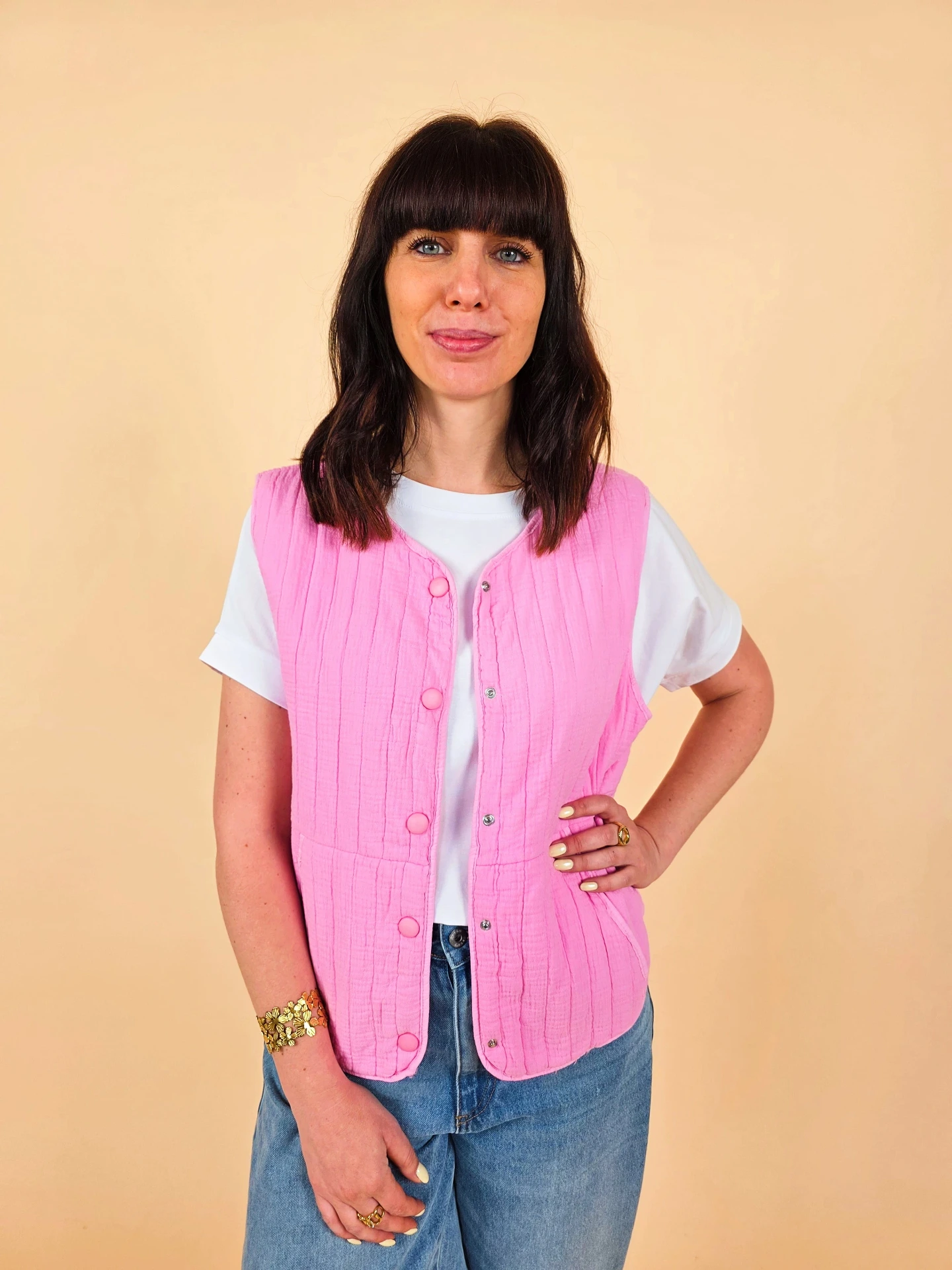 [00664] Gilet sans manches matelassé rose bonbon