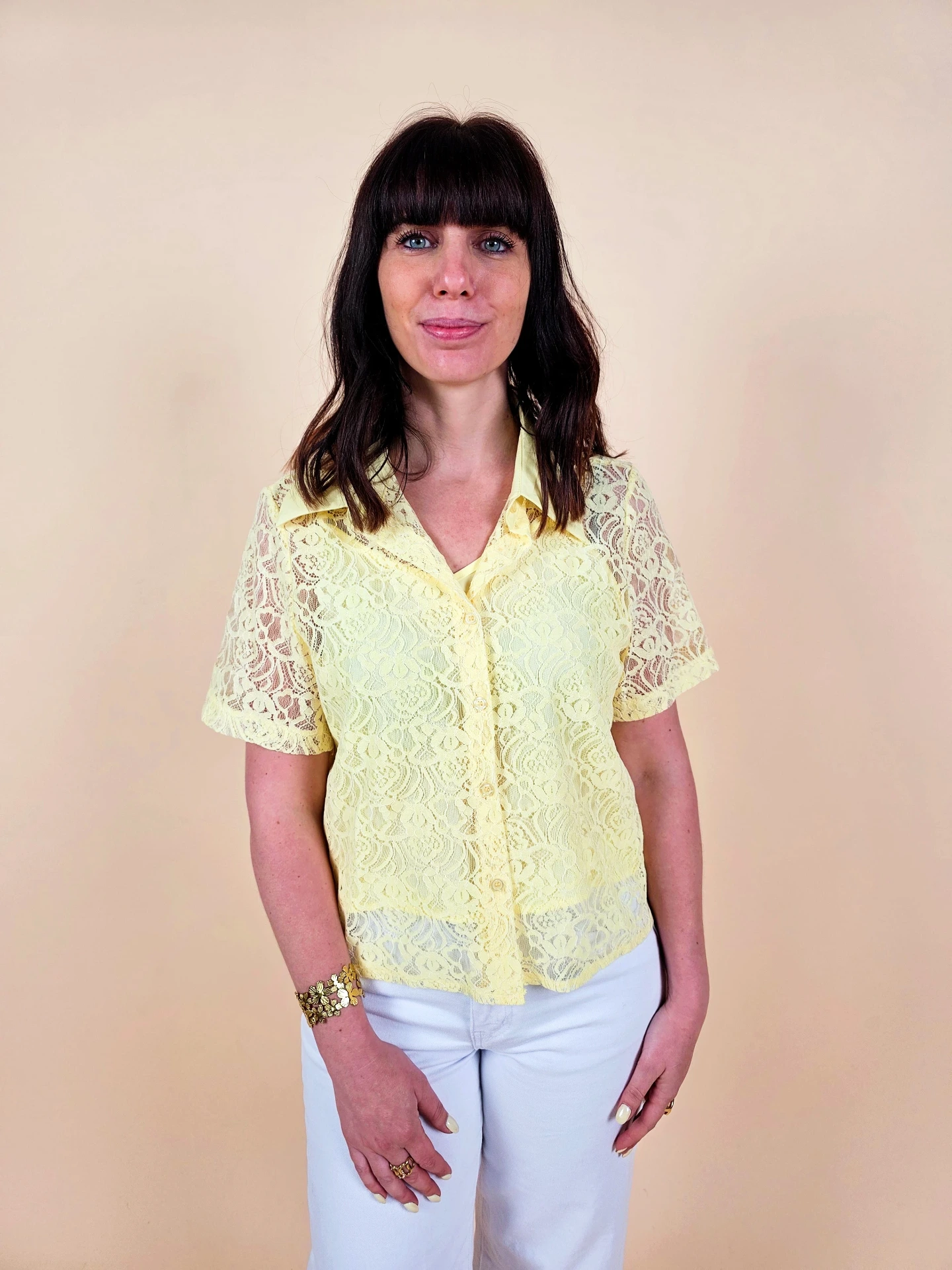 [00666_S] Chemise en dentelle jaune pastel (S)