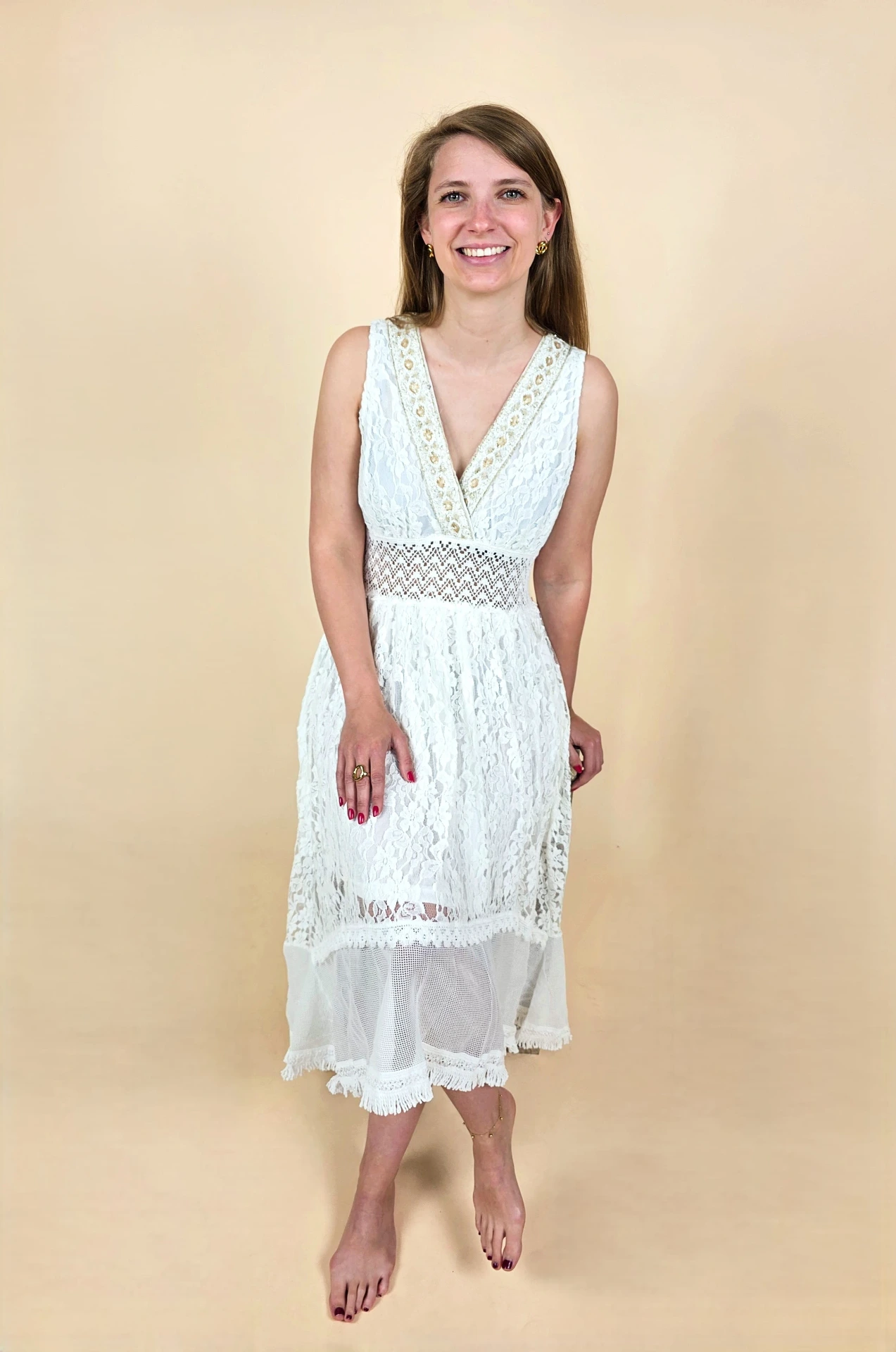 Robe longue bohème-chic en dentelle blanche