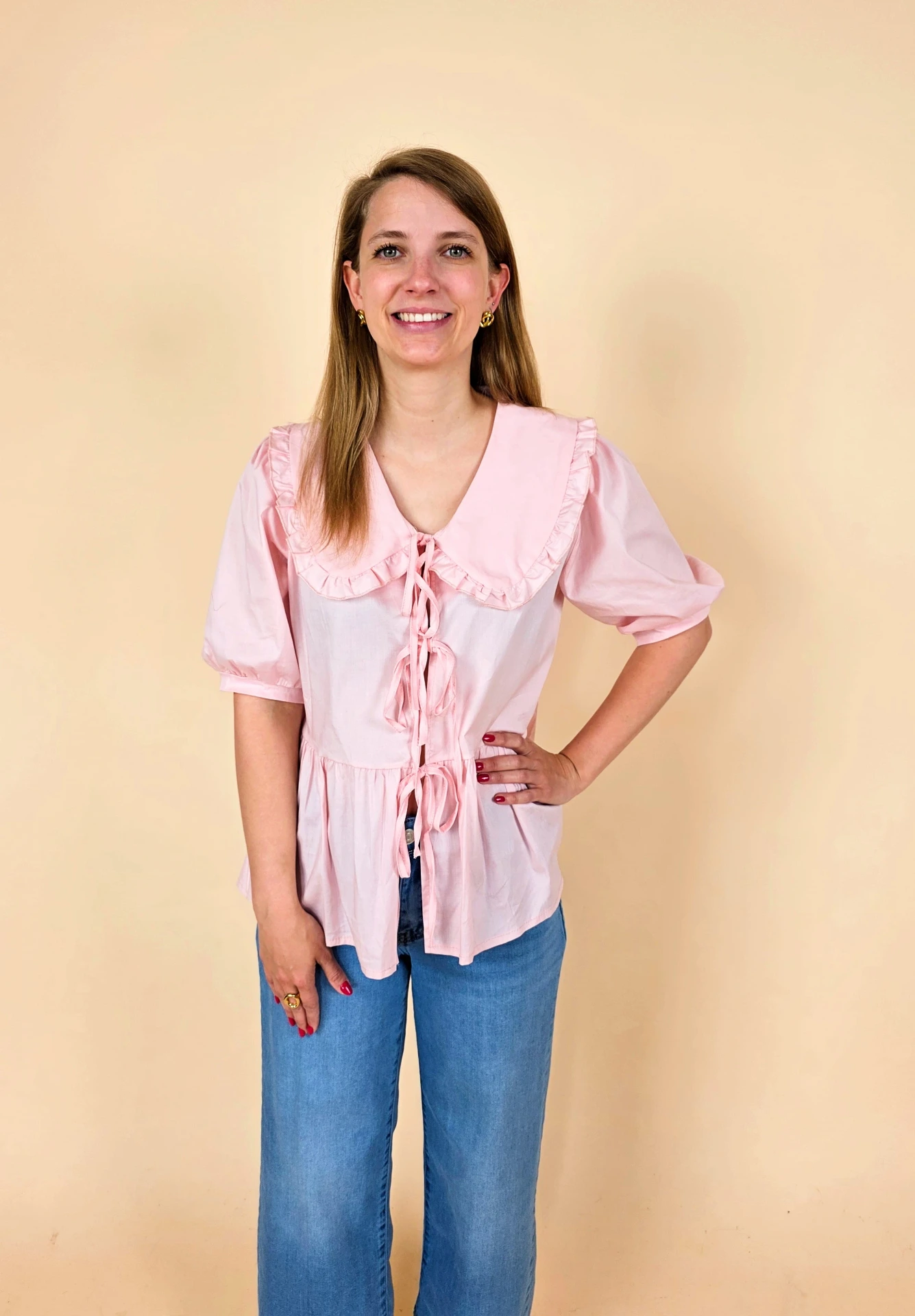 Blouse romantique rose pastel