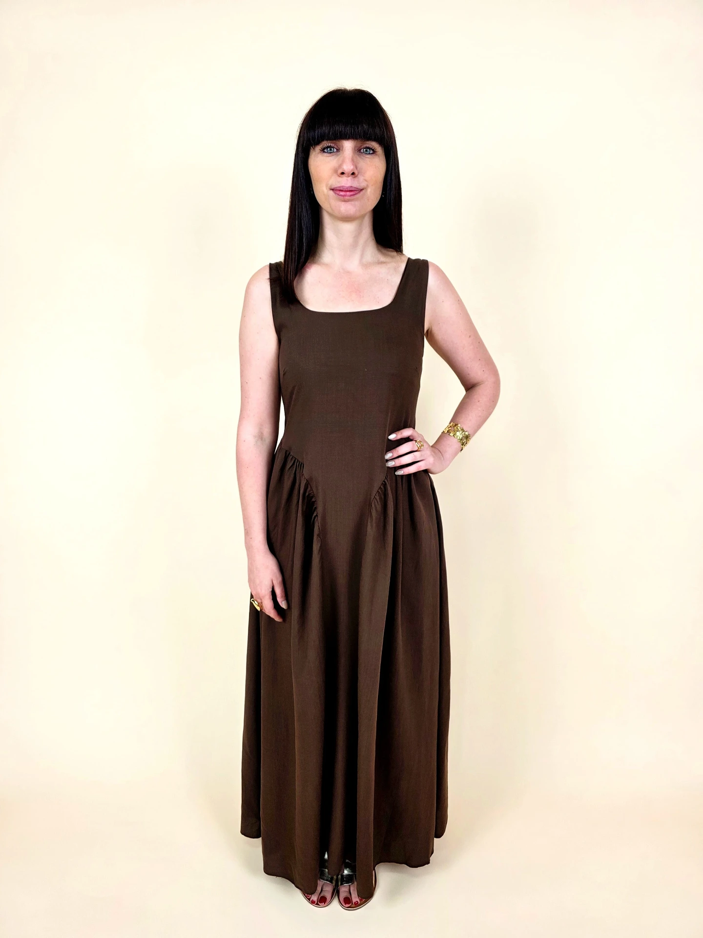 Robe longue évasée chocolat