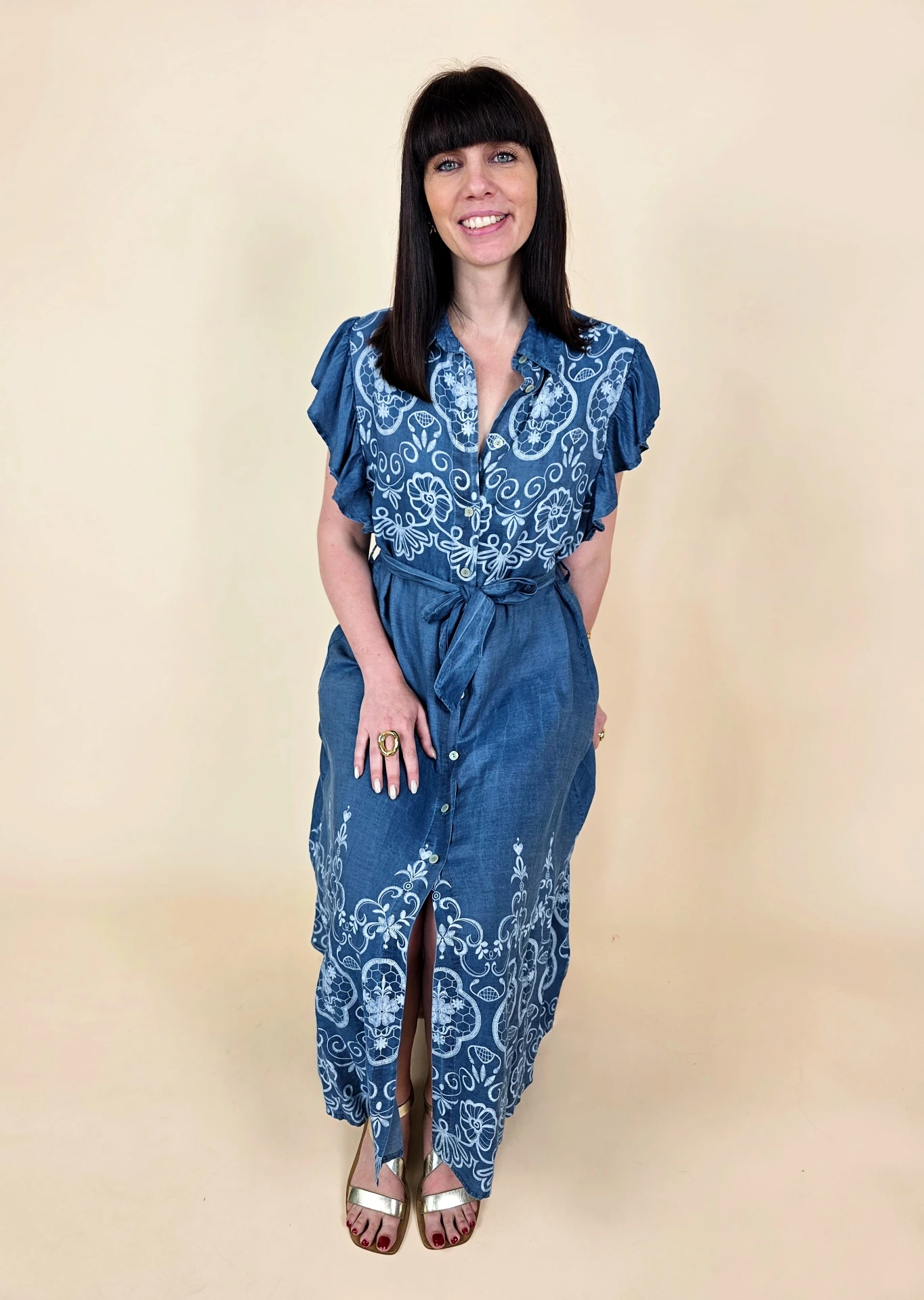Robe longue en jeans style bohème