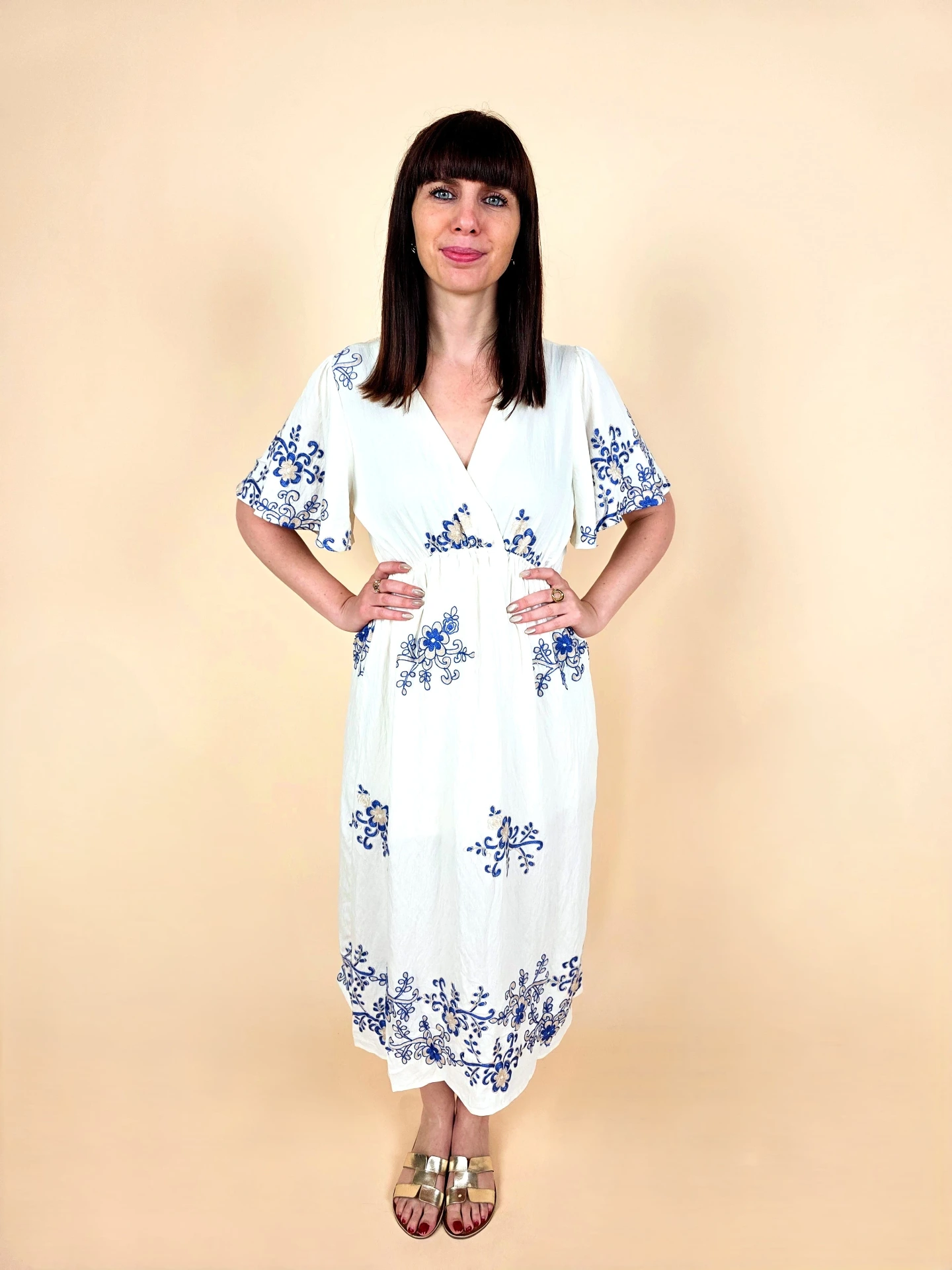 [00733_S/M] Robe à broderies florales bleues (S/M)