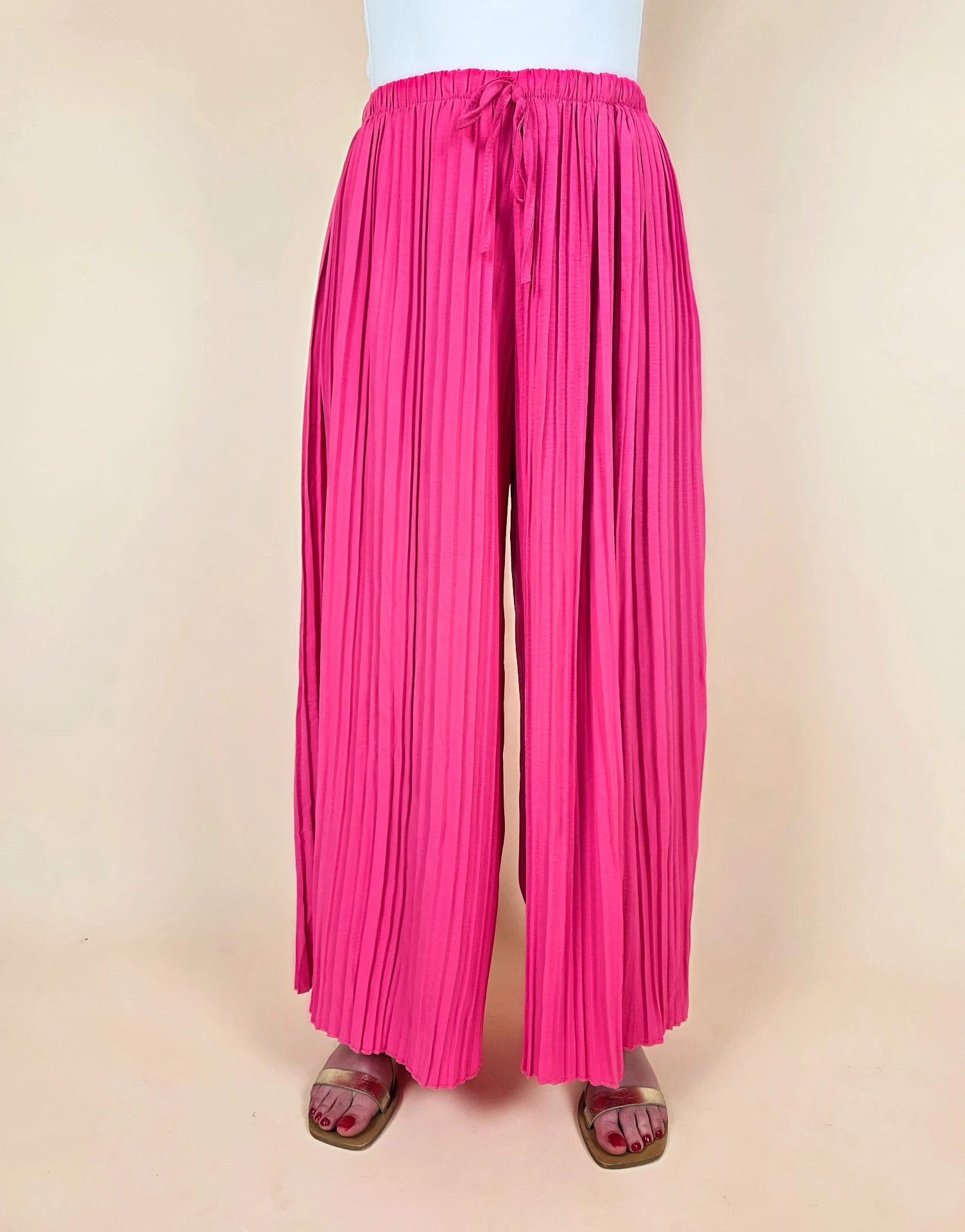 [00738_XS] Pantalon palazzo plissé rose fuchsia (XS)