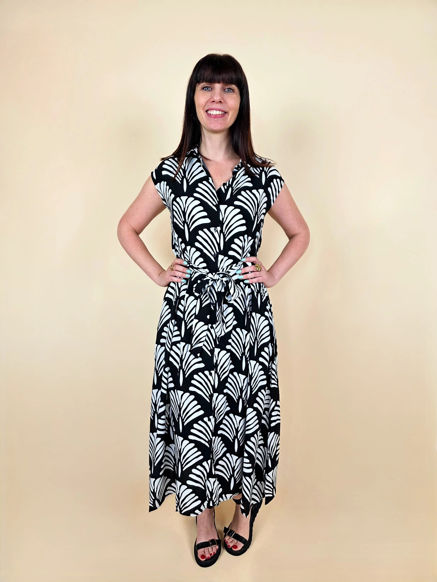 Robe à motif palmier noir et blanc