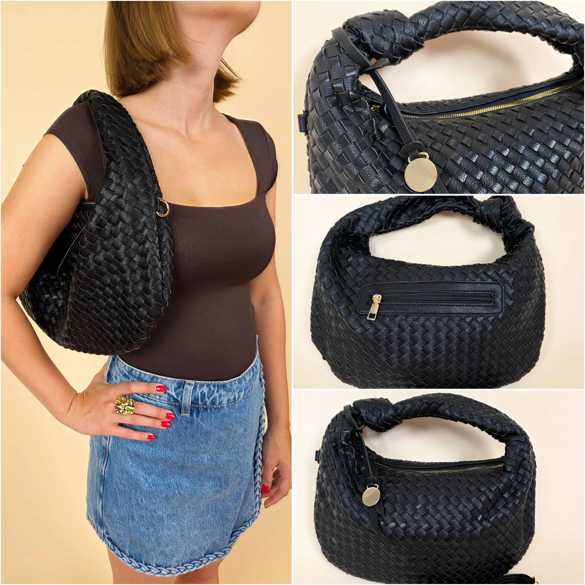 Sac à main noir tressé