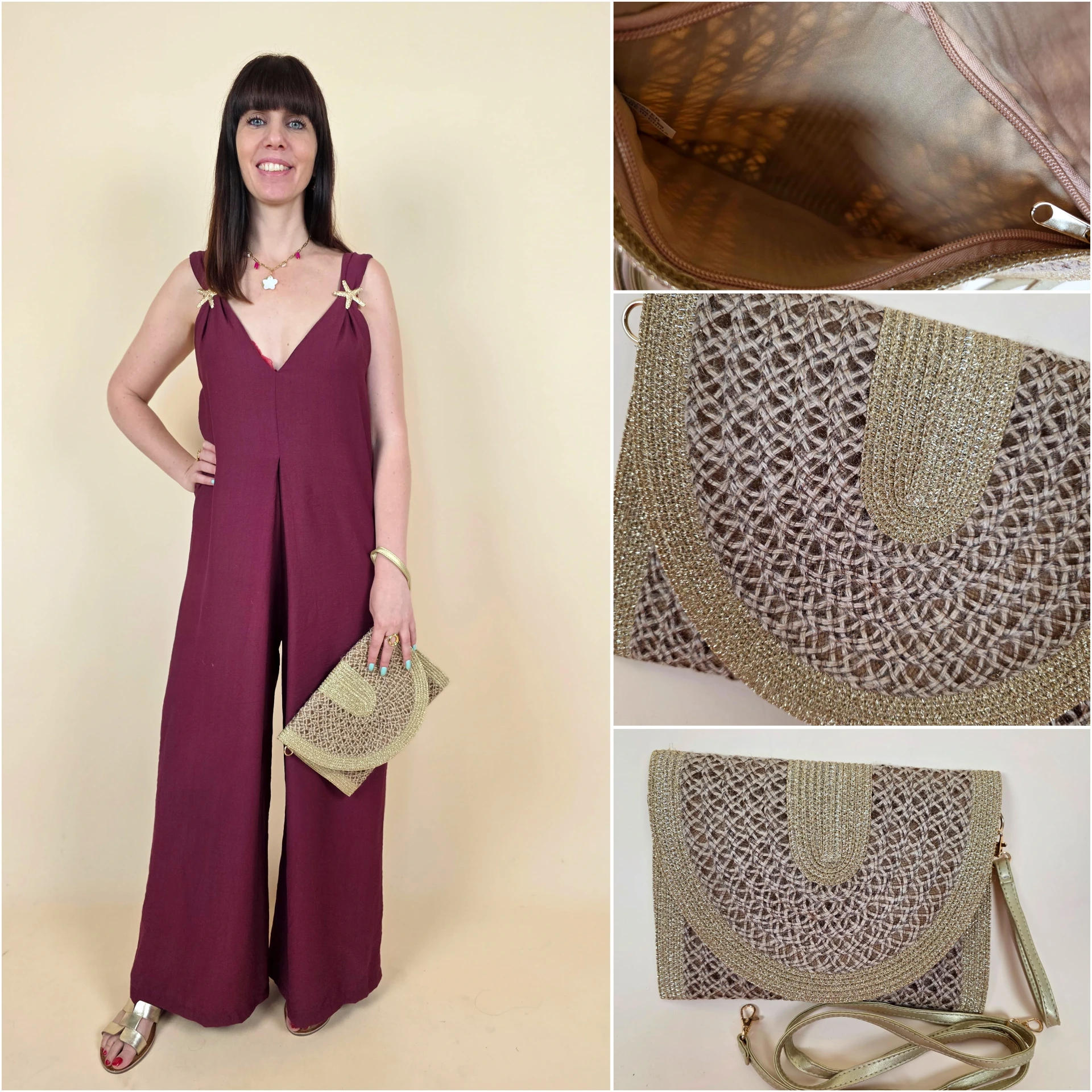 Sac pochette tressé doré