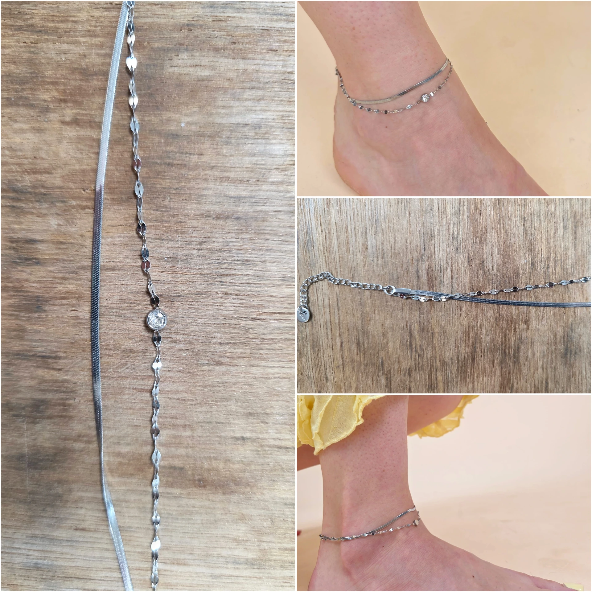 Chaine de cheville double rang argenté